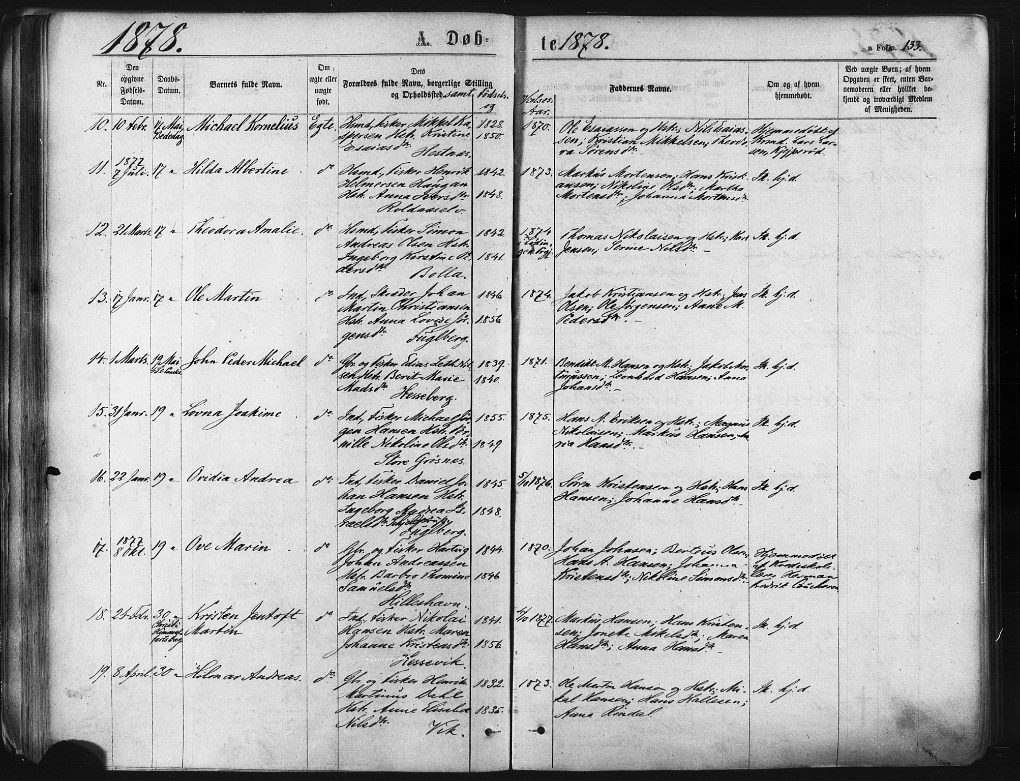 Ibestad sokneprestembete, SATØ/S-0077/H/Ha/Haa/L0010kirke: Parish register (official) no. 10, 1869-1879, p. 133