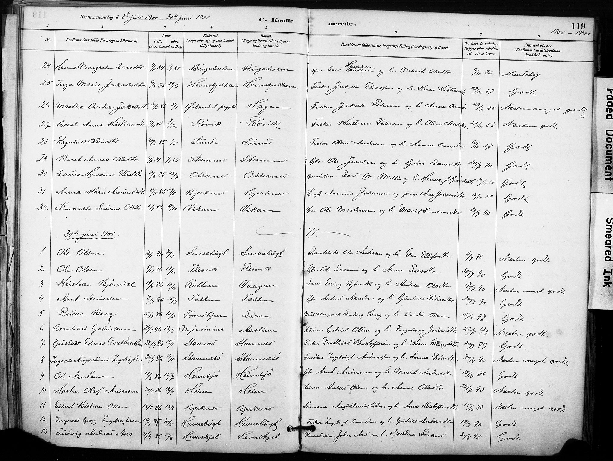 Ministerialprotokoller, klokkerbøker og fødselsregistre - Sør-Trøndelag, AV/SAT-A-1456/633/L0518: Parish register (official) no. 633A01, 1884-1906, p. 119