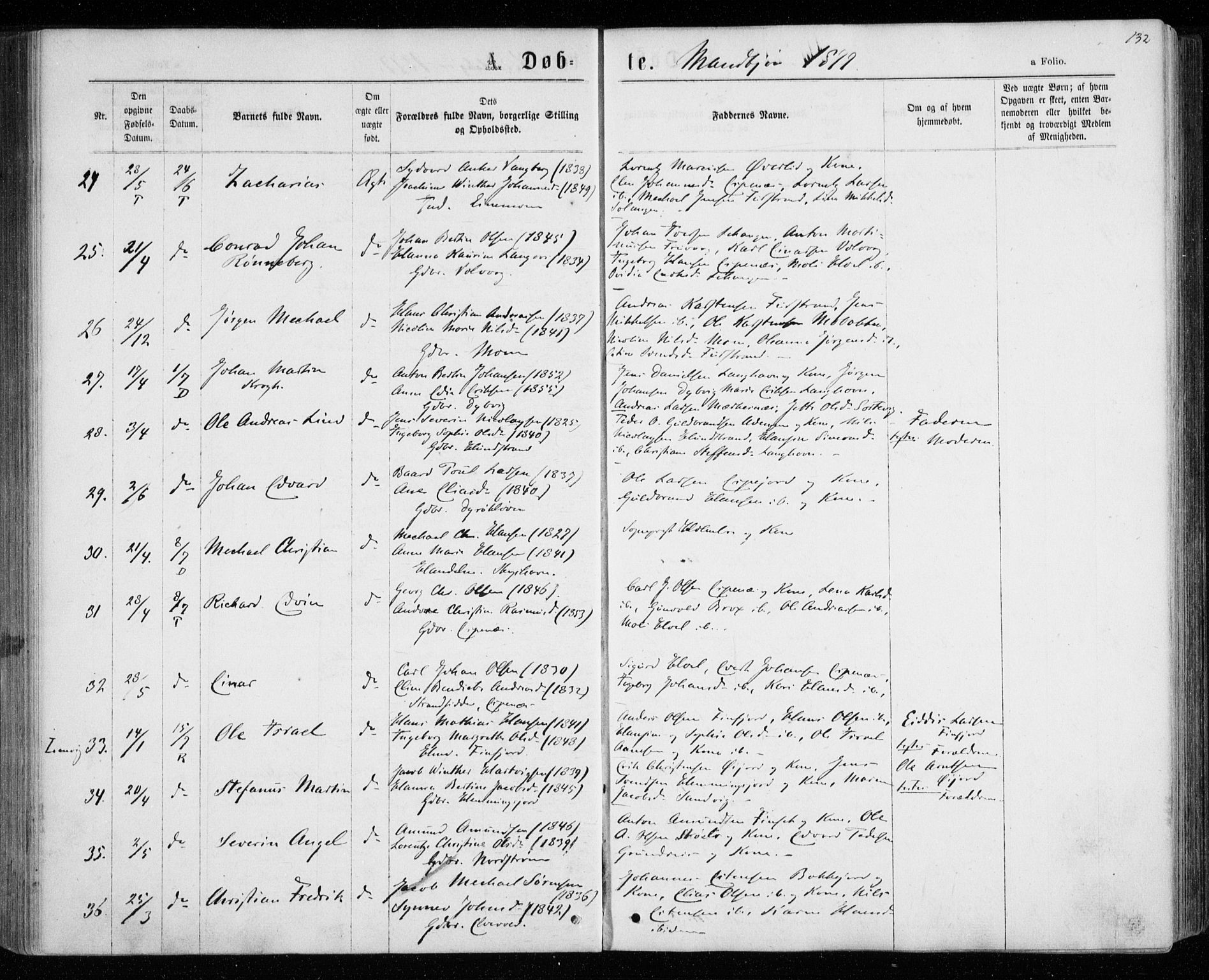 Tranøy sokneprestkontor, AV/SATØ-S-1313/I/Ia/Iaa/L0008kirke: Parish register (official) no. 8, 1867-1877, p. 132