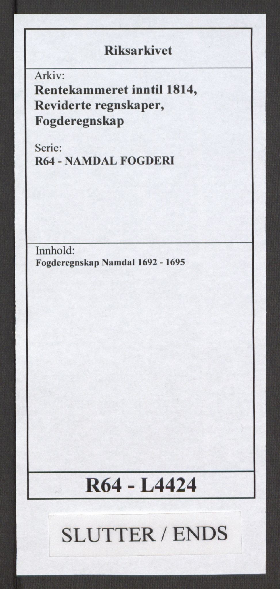 Rentekammeret inntil 1814, Reviderte regnskaper, Fogderegnskap, AV/RA-EA-4092/R64/L4424: Fogderegnskap Namdal, 1692-1695, p. 534