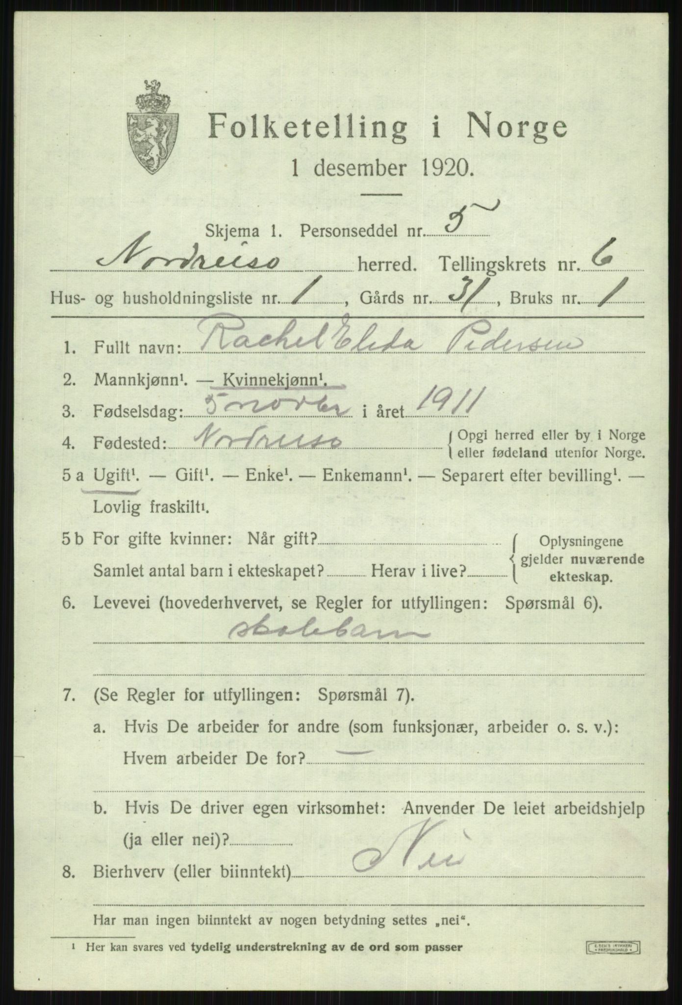 SATØ, 1920 census for Nordreisa, 1920, p. 2711