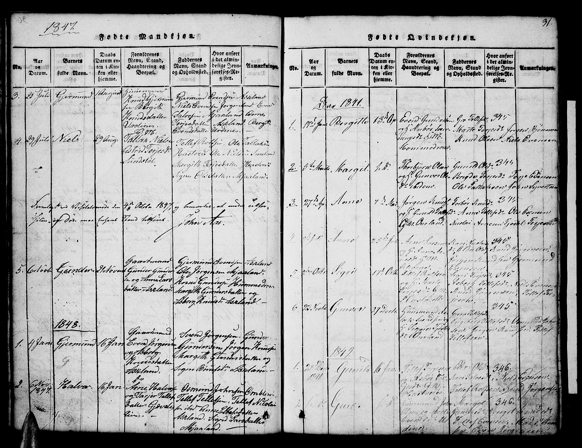 Åmli sokneprestkontor, AV/SAK-1111-0050/F/Fb/Fba/L0001: Parish register (copy) no. B 1, 1816-1890, p. 31