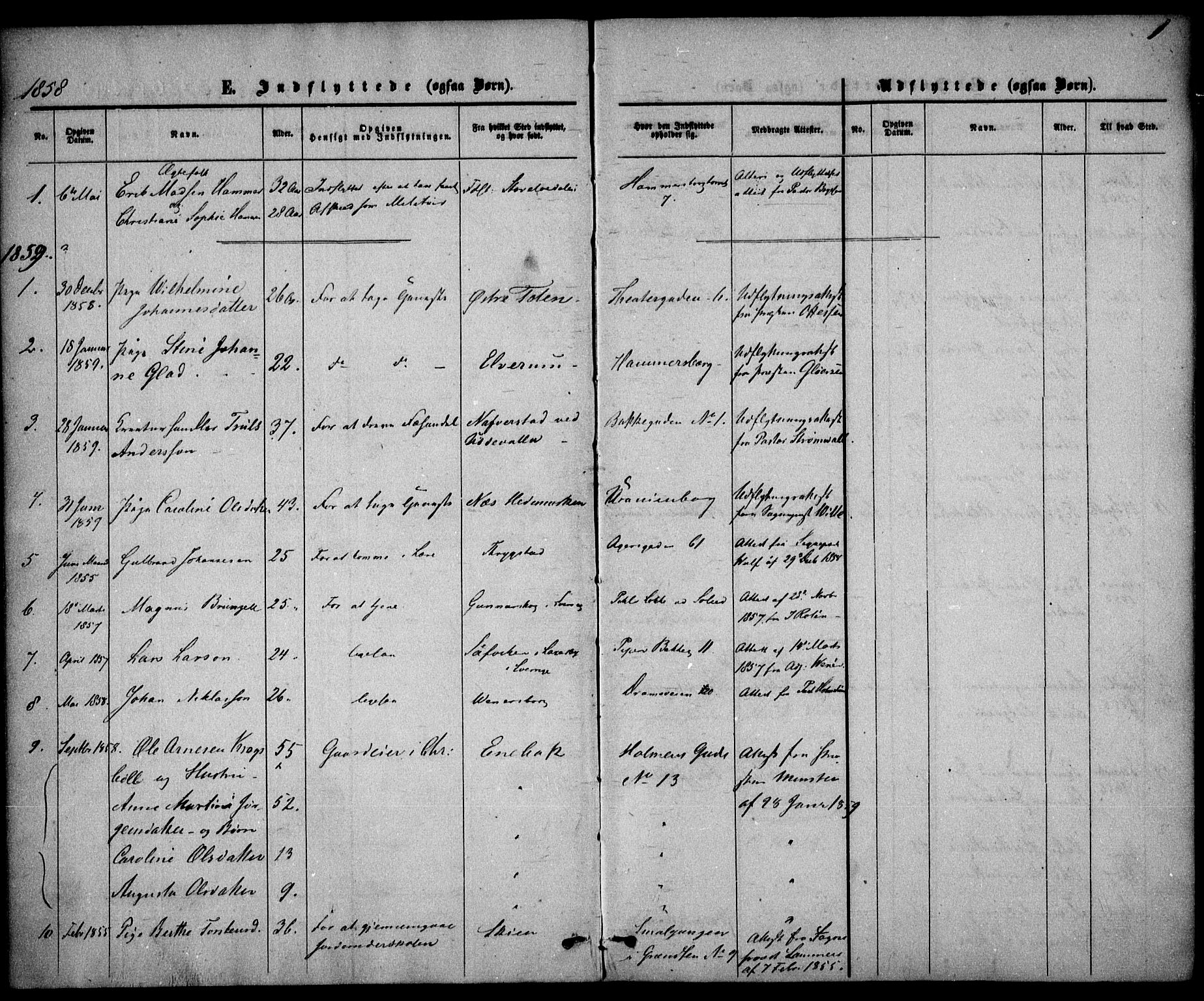 Trefoldighet prestekontor Kirkebøker, SAO/A-10882/F/Fe/L0001: Parish register (official) no. V 1, 1858-1887, p. 1
