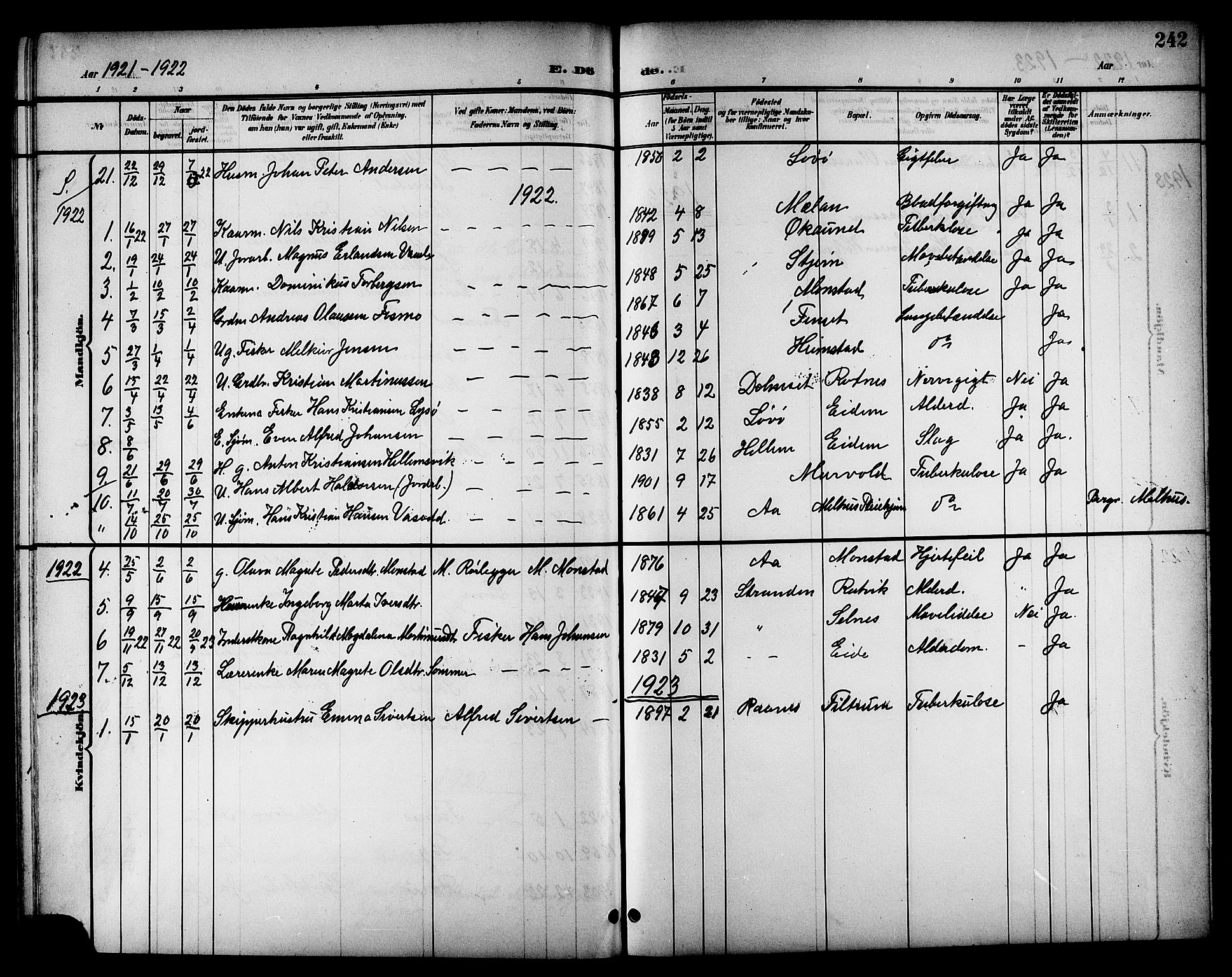 Ministerialprotokoller, klokkerbøker og fødselsregistre - Sør-Trøndelag, SAT/A-1456/655/L0688: Parish register (copy) no. 655C04, 1899-1922, p. 242
