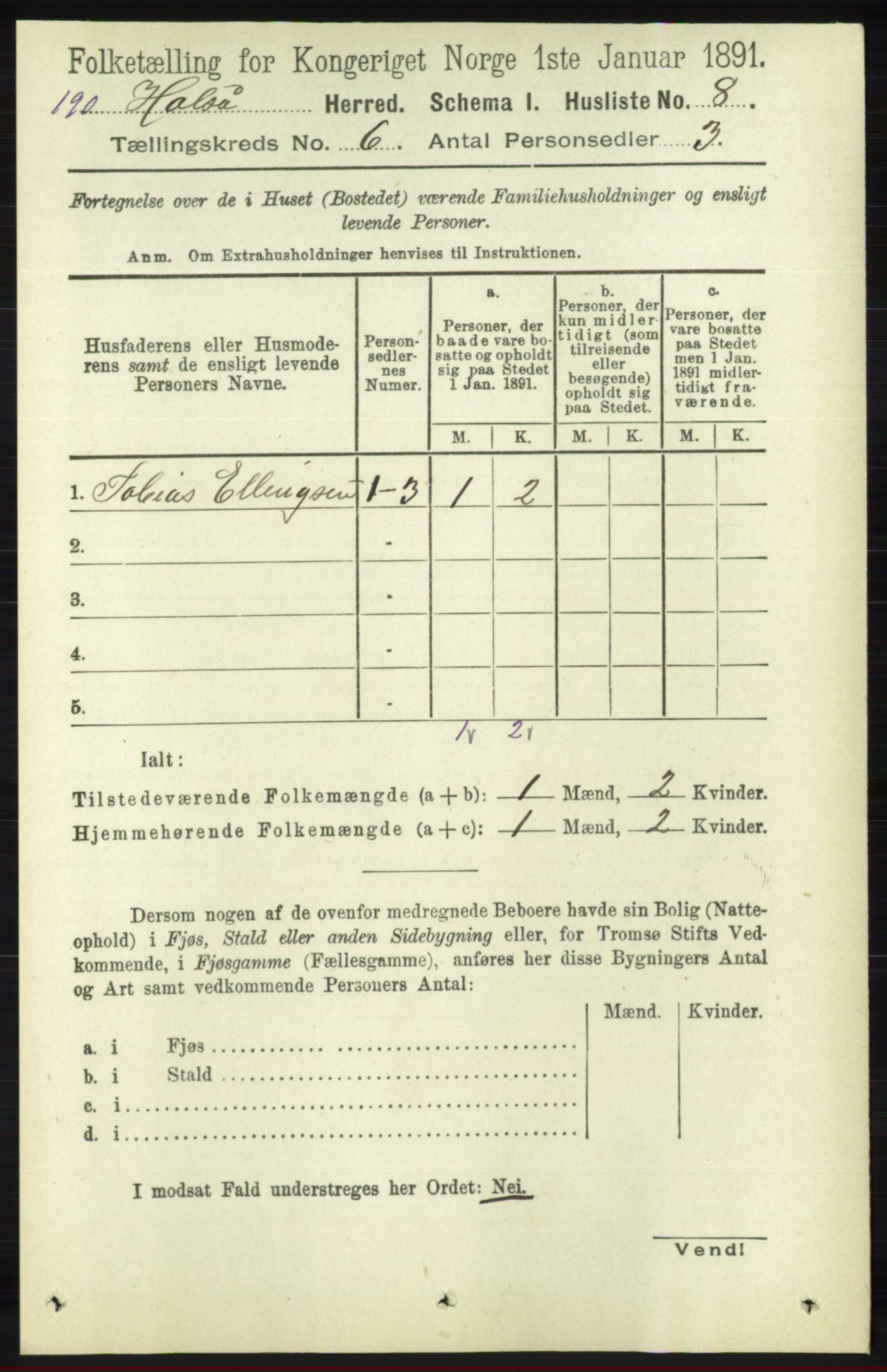RA, 1891 census for 1019 Halse og Harkmark, 1891, p. 2318