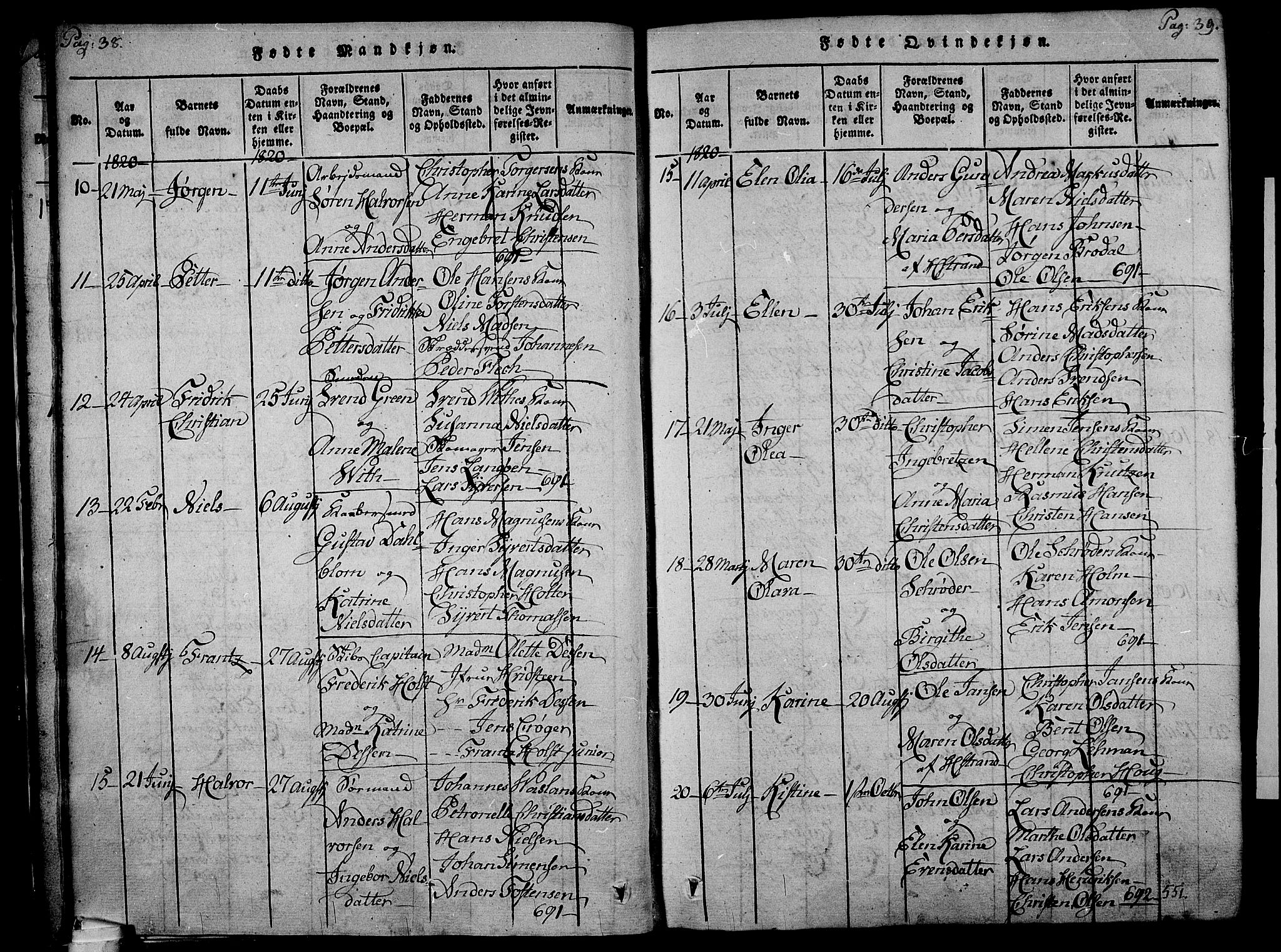 Holmestrand kirkebøker, SAKO/A-346/F/Fa/L0001: Parish register (official) no. 1, 1814-1840, p. 38-39