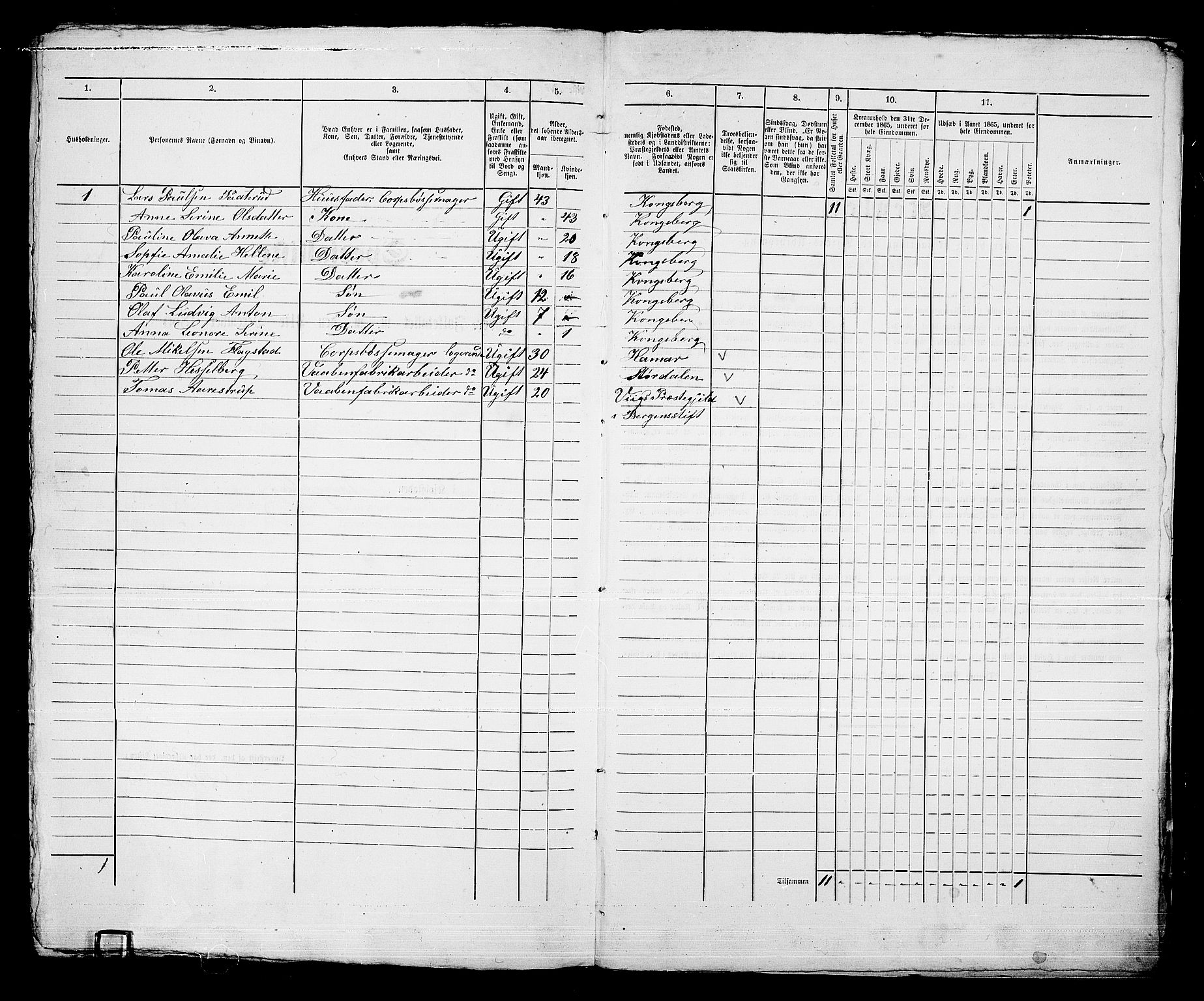 RA, 1865 census for Kongsberg/Kongsberg, 1865, p. 1000