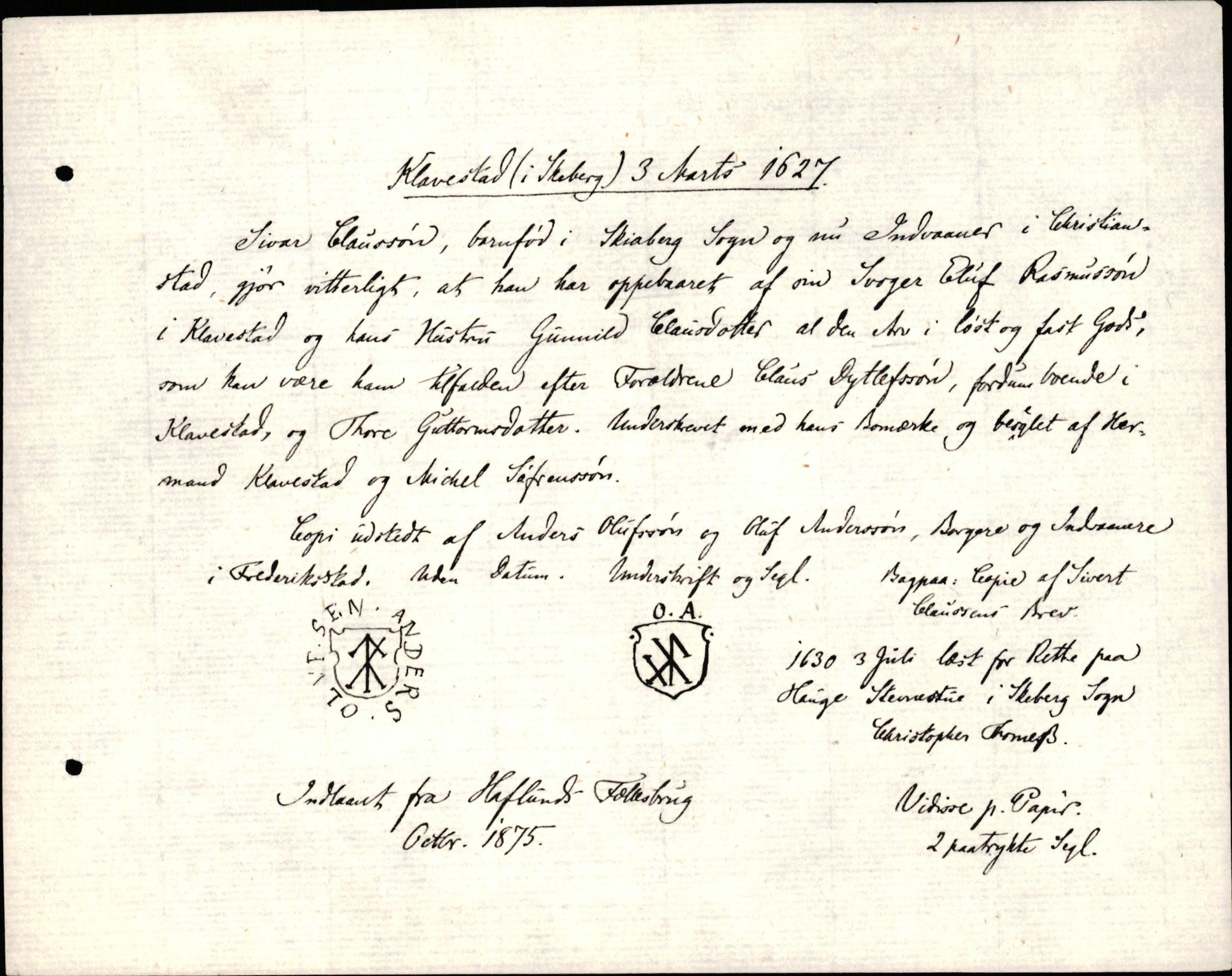 Riksarkivets diplomsamling, AV/RA-EA-5965/F35/F35d/L0003: Innlånte diplomer, seddelregister, 1621-1642, p. 165