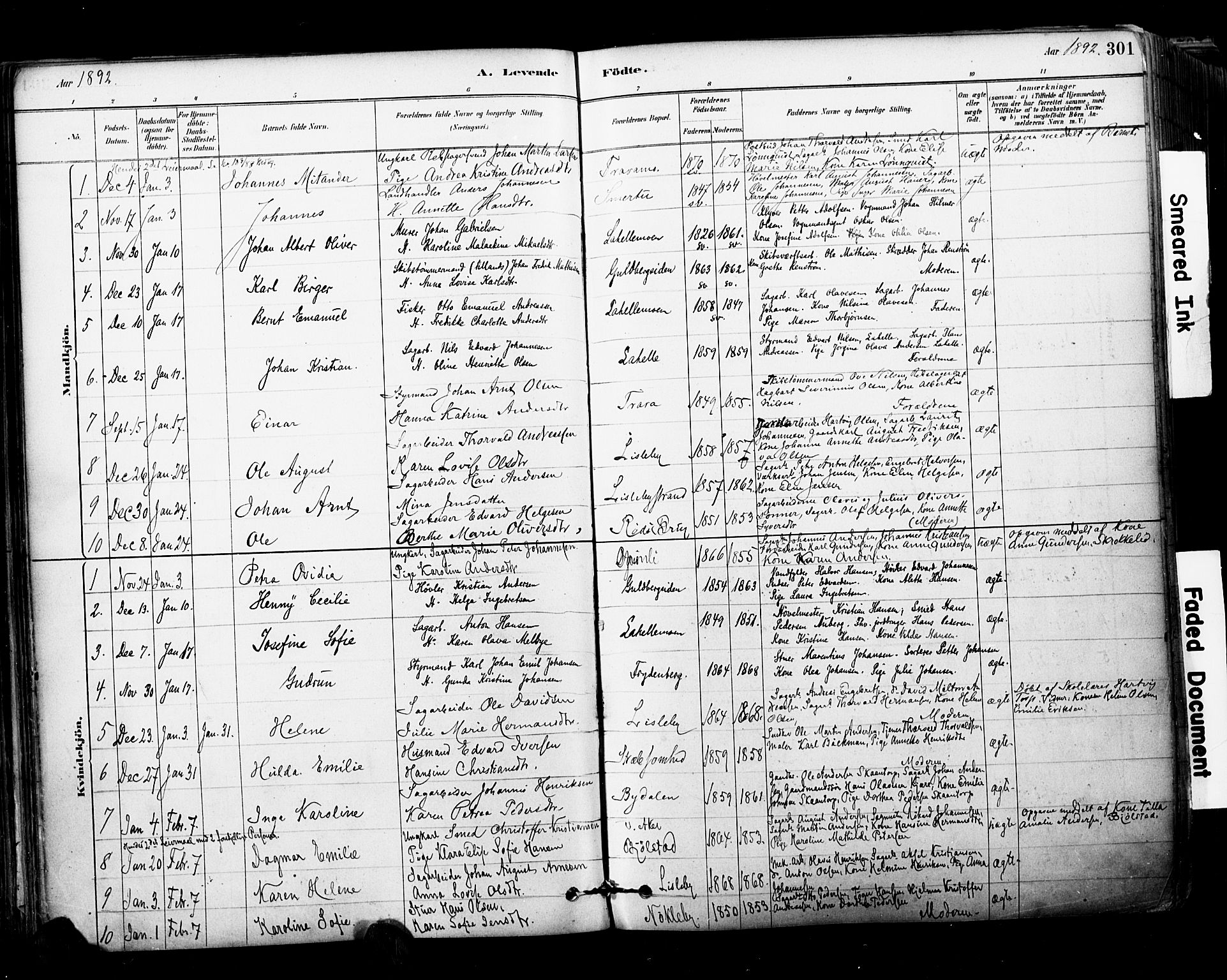 Glemmen prestekontor Kirkebøker, SAO/A-10908/F/Fa/L0011: Parish register (official) no. 11, 1878-1917, p. 301