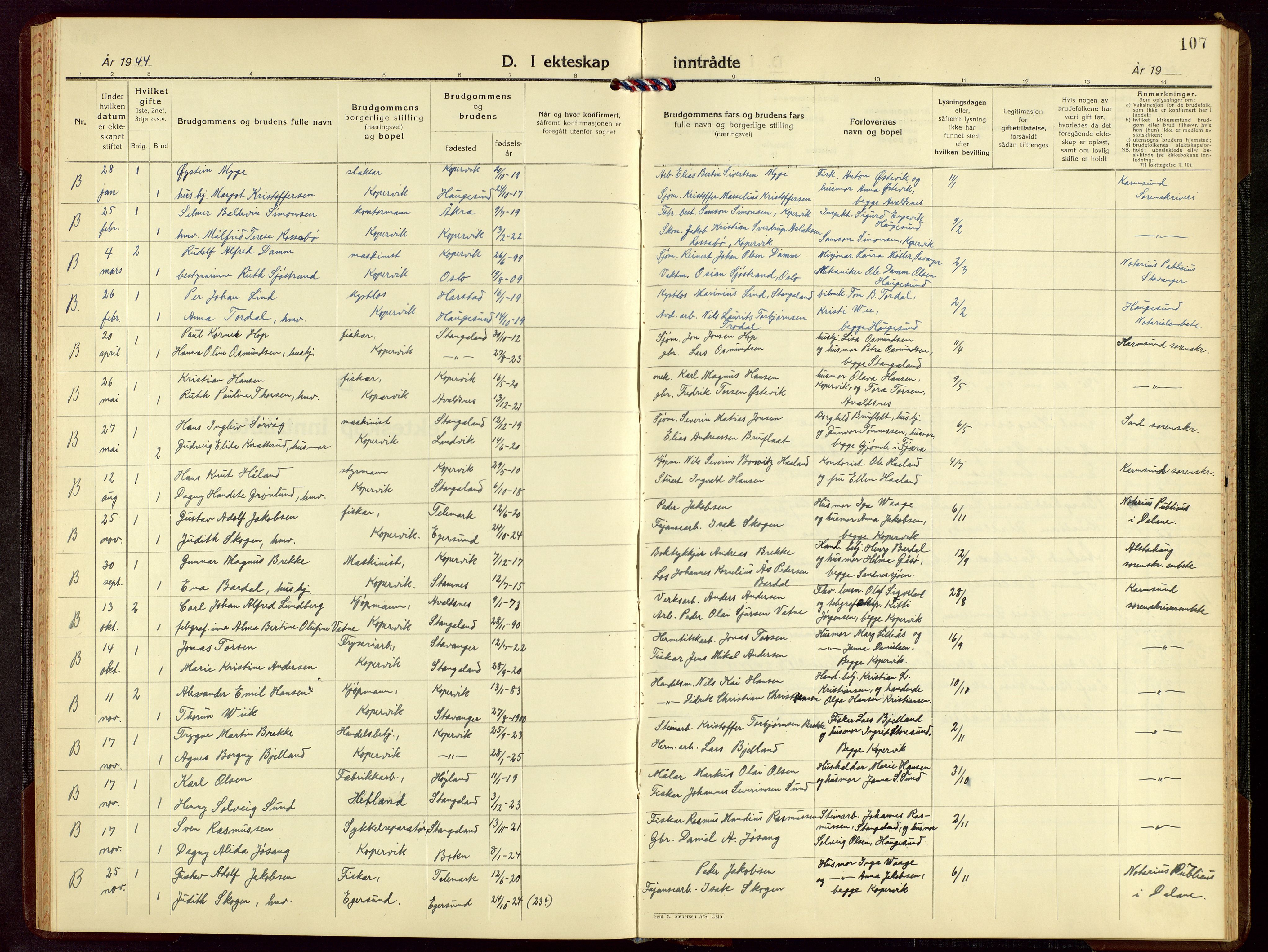 Kopervik sokneprestkontor, SAST/A-101850/H/Ha/Hab/L0009: Parish register (copy) no. B 9, 1942-1952, p. 107