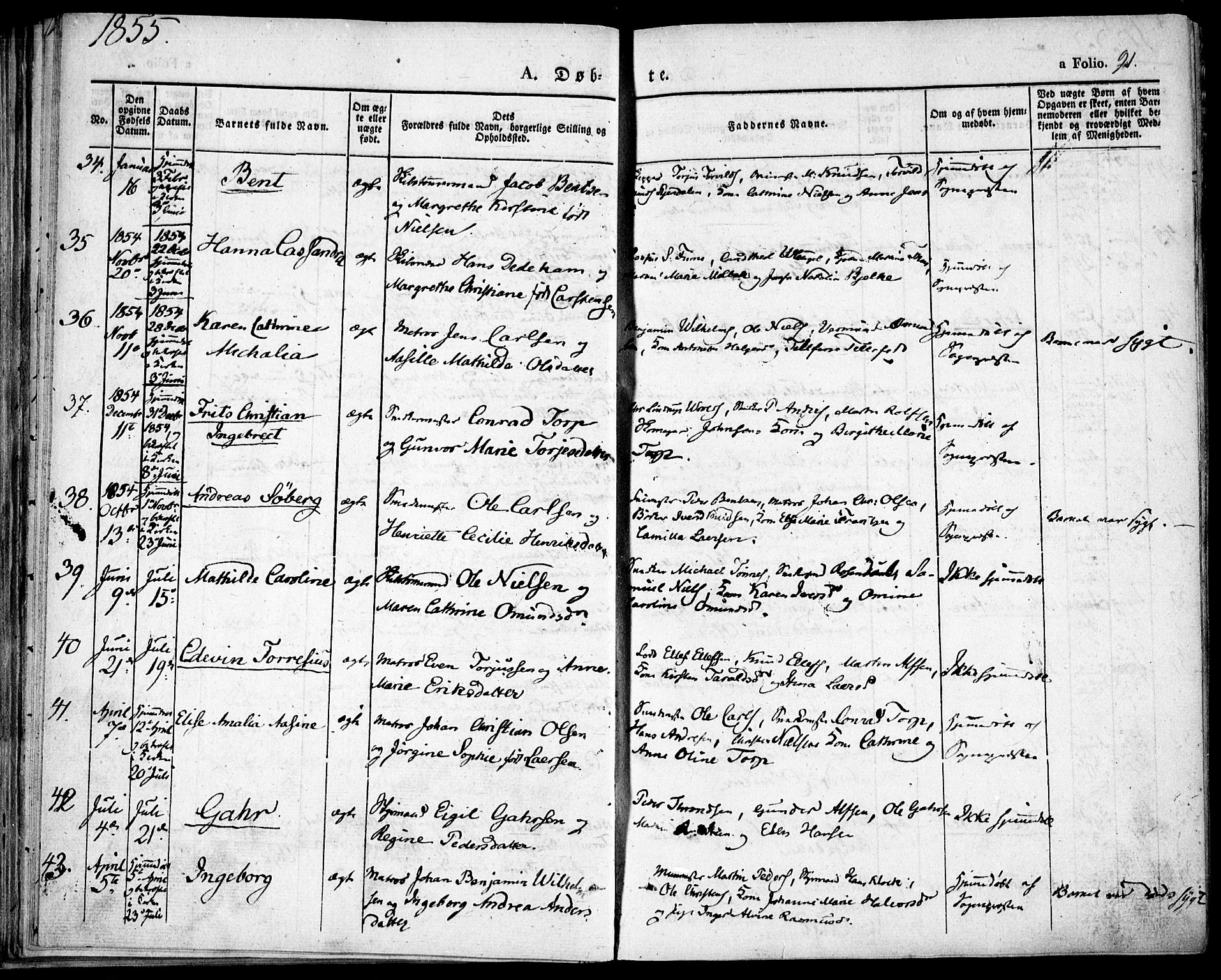 Risør sokneprestkontor, AV/SAK-1111-0035/F/Fa/L0003: Parish register (official) no. A 3, 1838-1864, p. 91