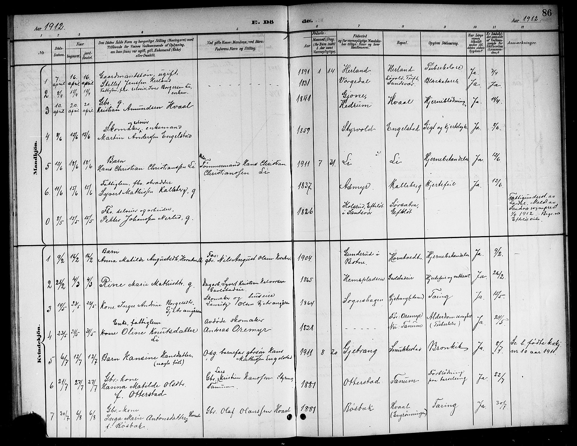 Lardal kirkebøker, AV/SAKO-A-350/G/Ga/L0002: Parish register (copy) no. I 2, 1901-1916, p. 86