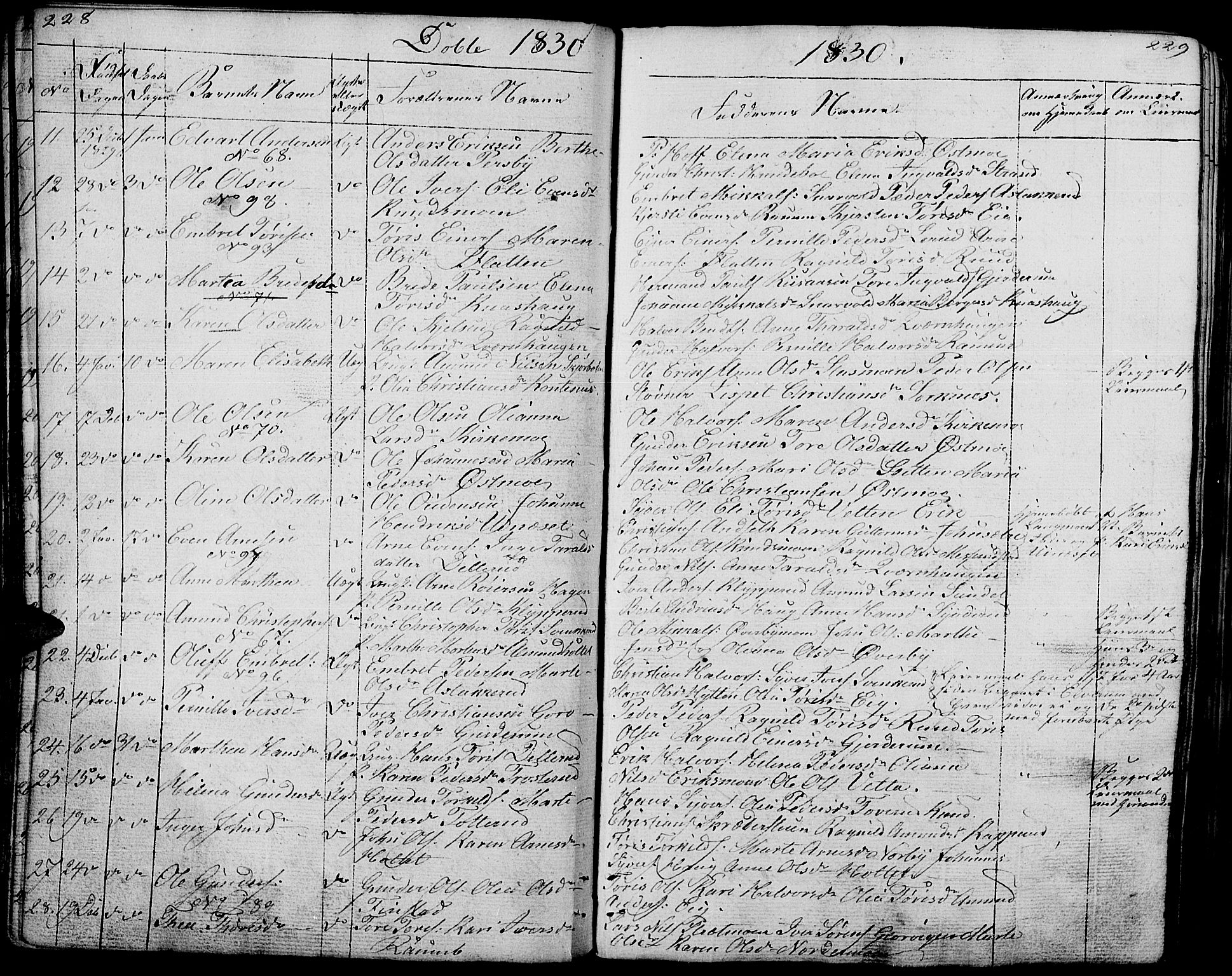 Hof prestekontor, SAH/PREST-038/H/Ha/Haa/L0006: Parish register (official) no. 6, 1822-1841, p. 228-229