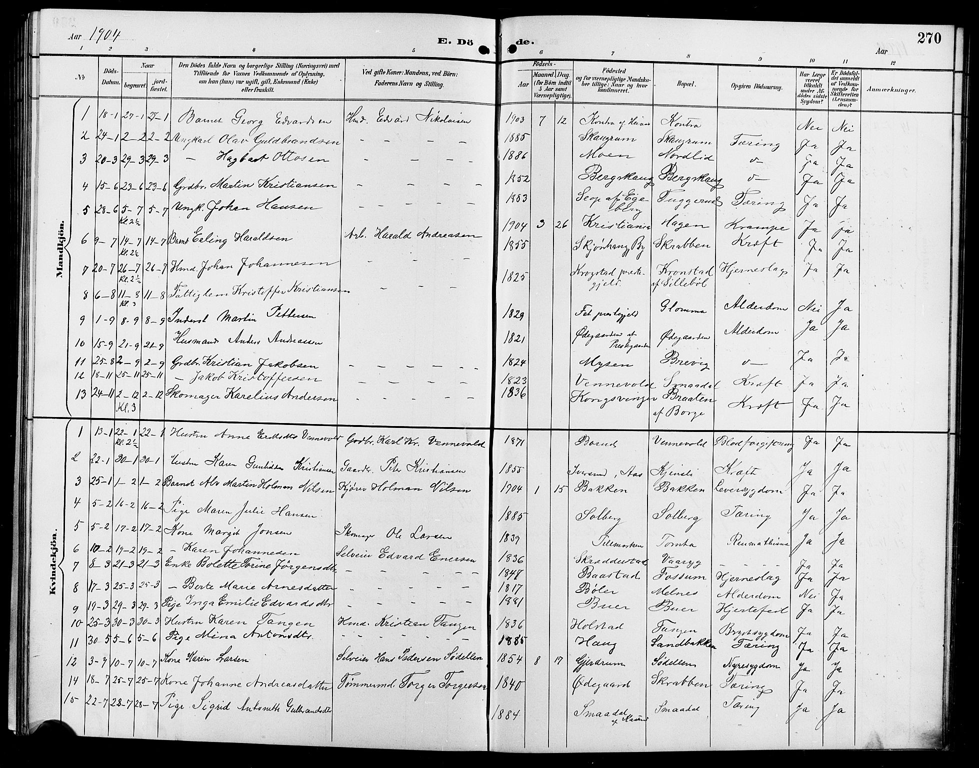 Enebakk prestekontor Kirkebøker, SAO/A-10171c/G/Ga/L0006: Parish register (copy) no. I 6, 1889-1911, p. 270