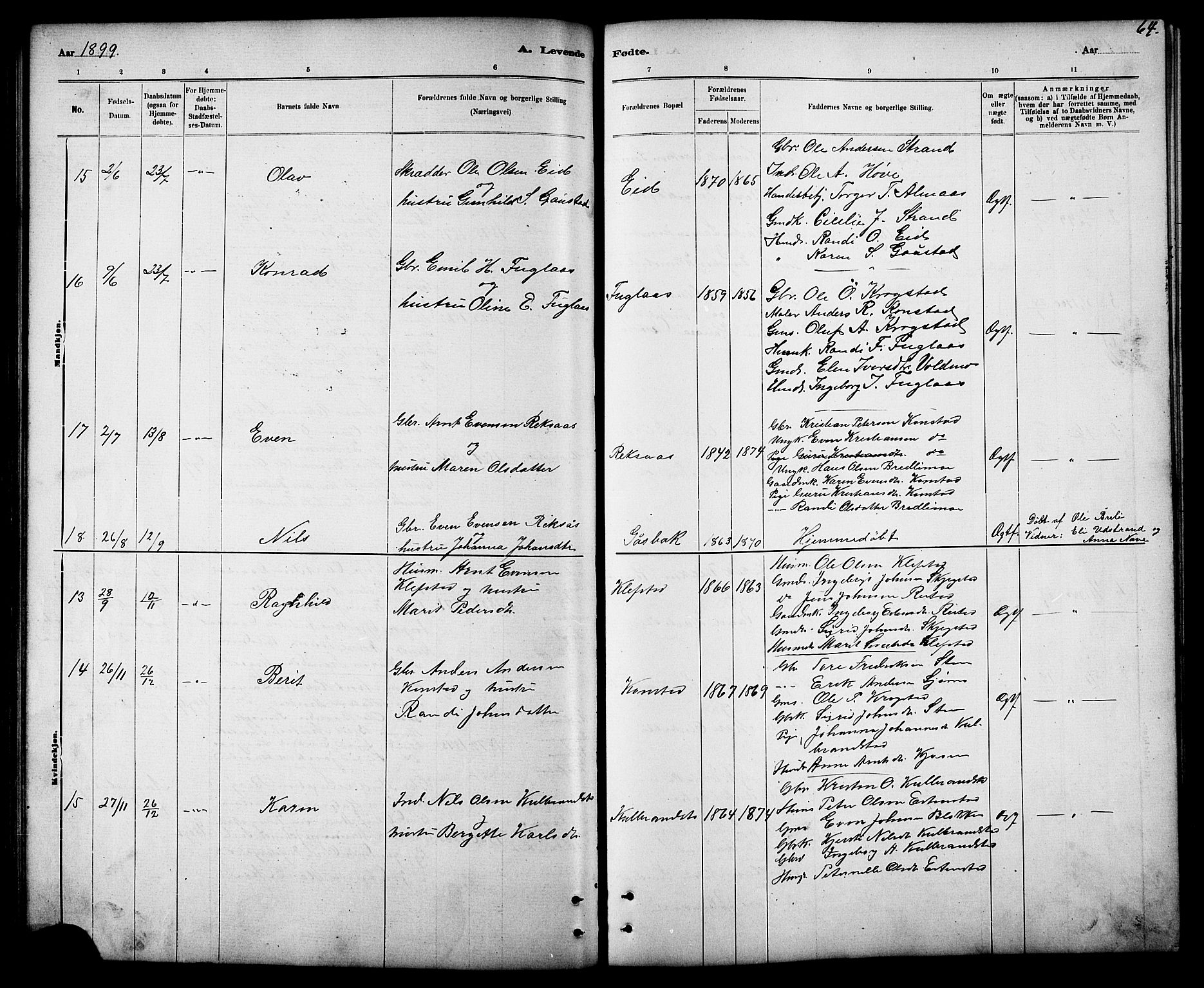 Ministerialprotokoller, klokkerbøker og fødselsregistre - Sør-Trøndelag, SAT/A-1456/694/L1132: Parish register (copy) no. 694C04, 1887-1914, p. 64