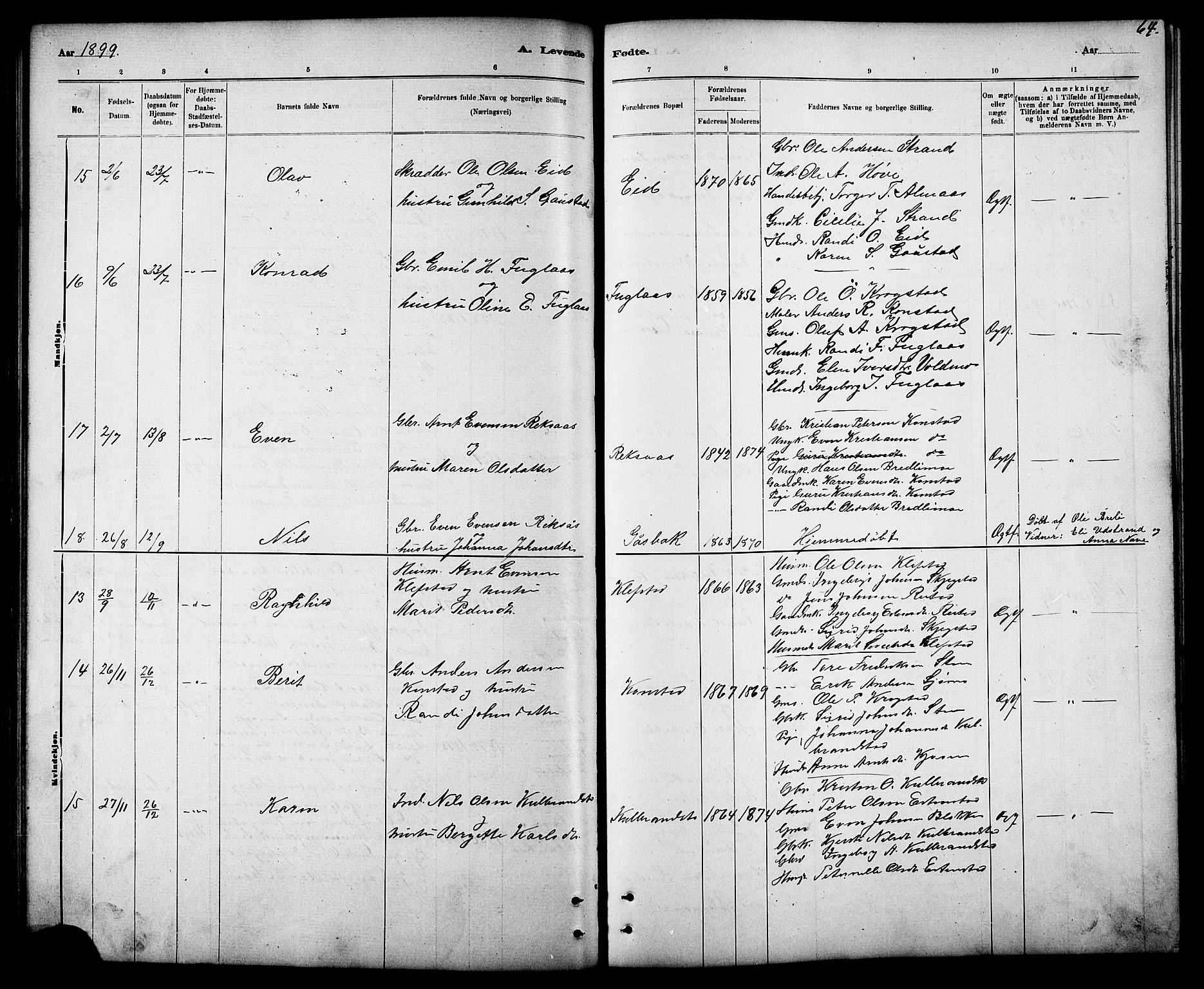 Ministerialprotokoller, klokkerbøker og fødselsregistre - Sør-Trøndelag, AV/SAT-A-1456/694/L1132: Parish register (copy) no. 694C04, 1887-1914, p. 64