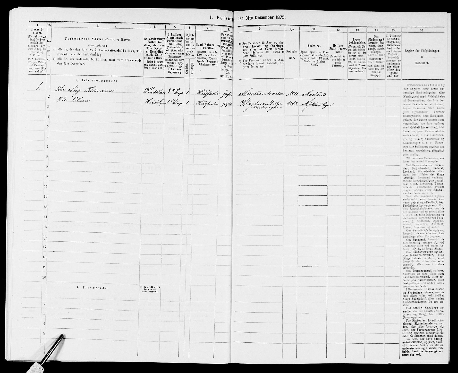 SAK, 1875 census for 0903P Arendal, 1875, p. 631