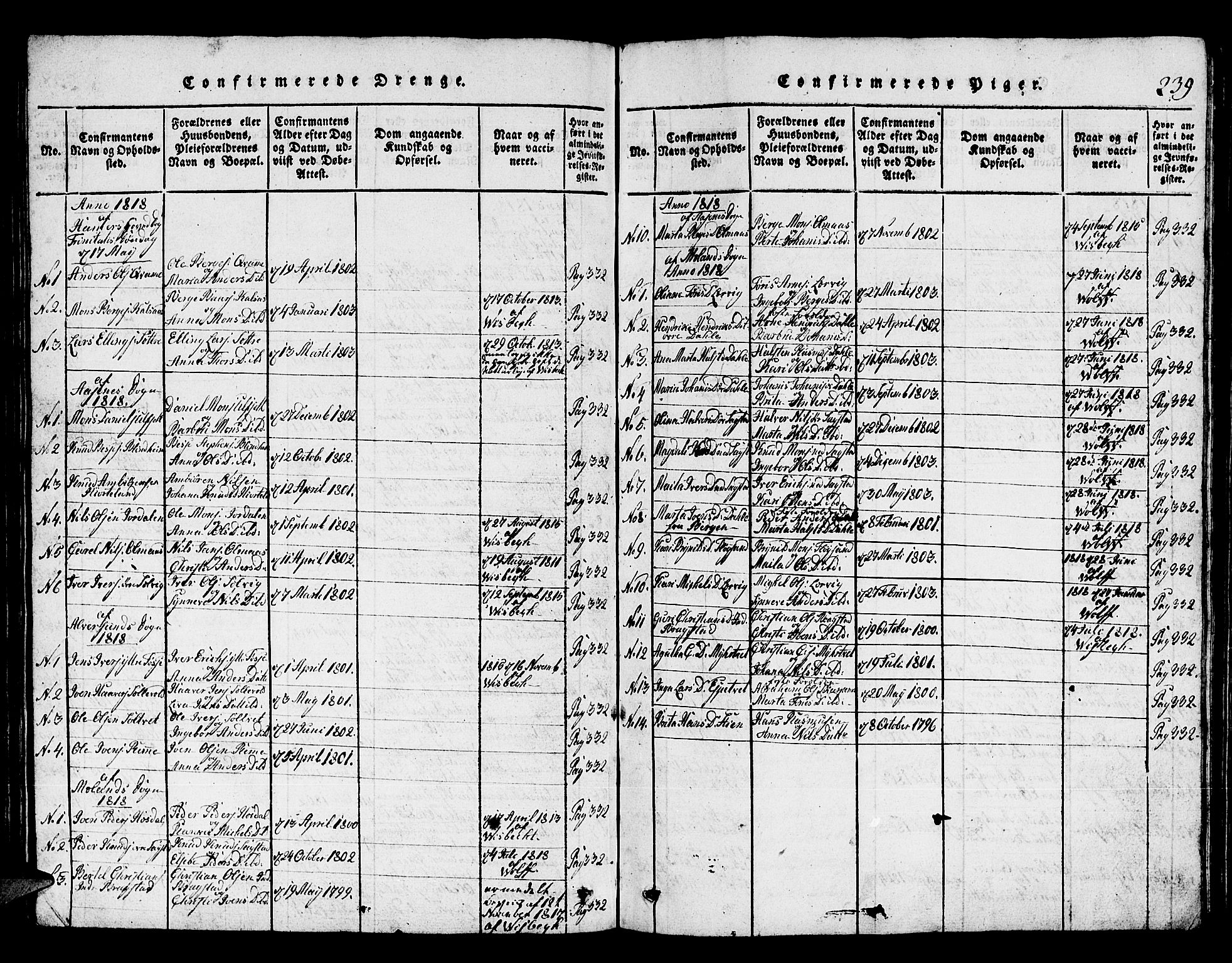 Hamre sokneprestembete, AV/SAB-A-75501/H/Ha/Hab: Parish register (copy) no. A 1, 1816-1826, p. 239