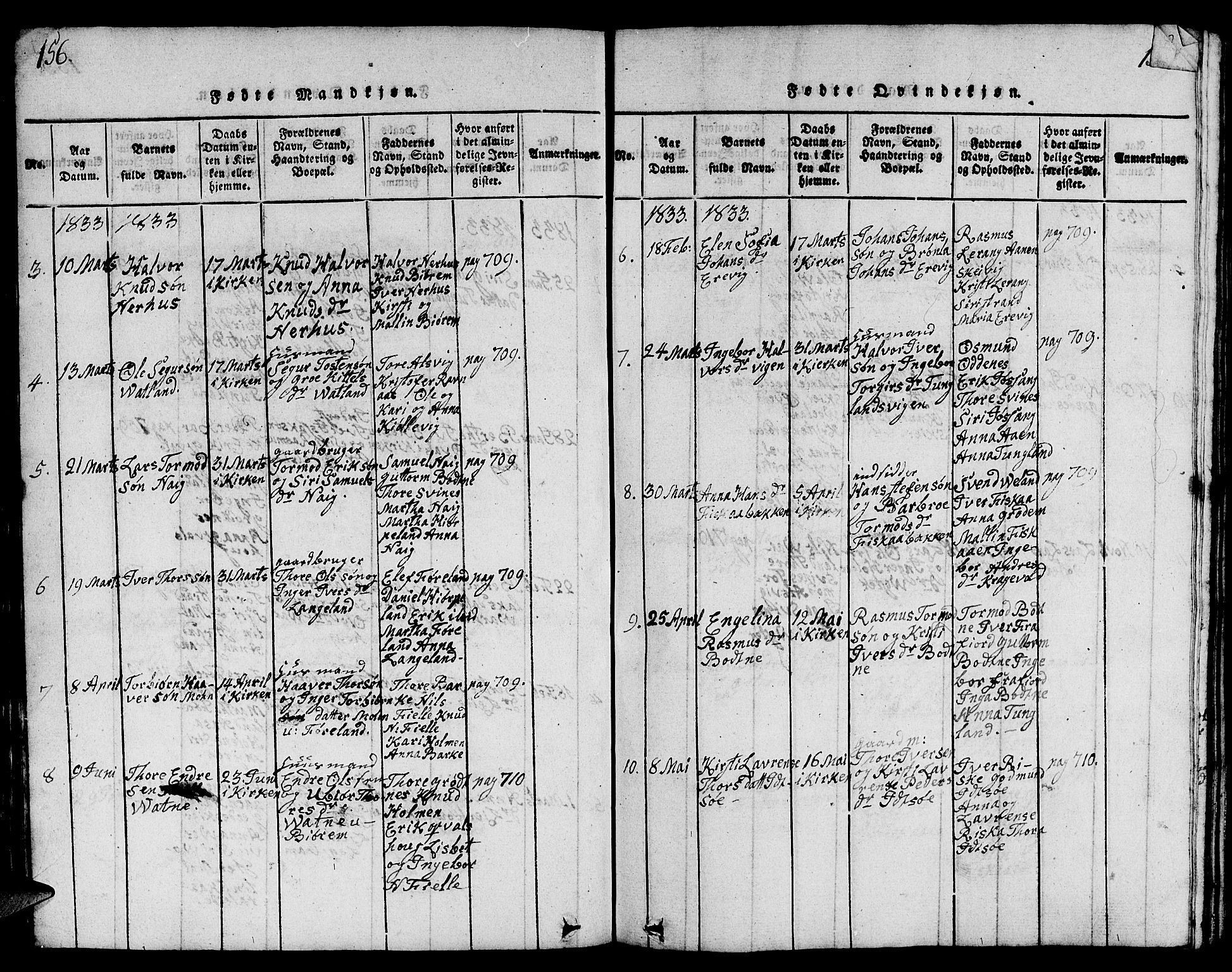 Strand sokneprestkontor, AV/SAST-A-101828/H/Ha/Hab/L0001: Parish register (copy) no. B 1, 1816-1854, p. 156-157