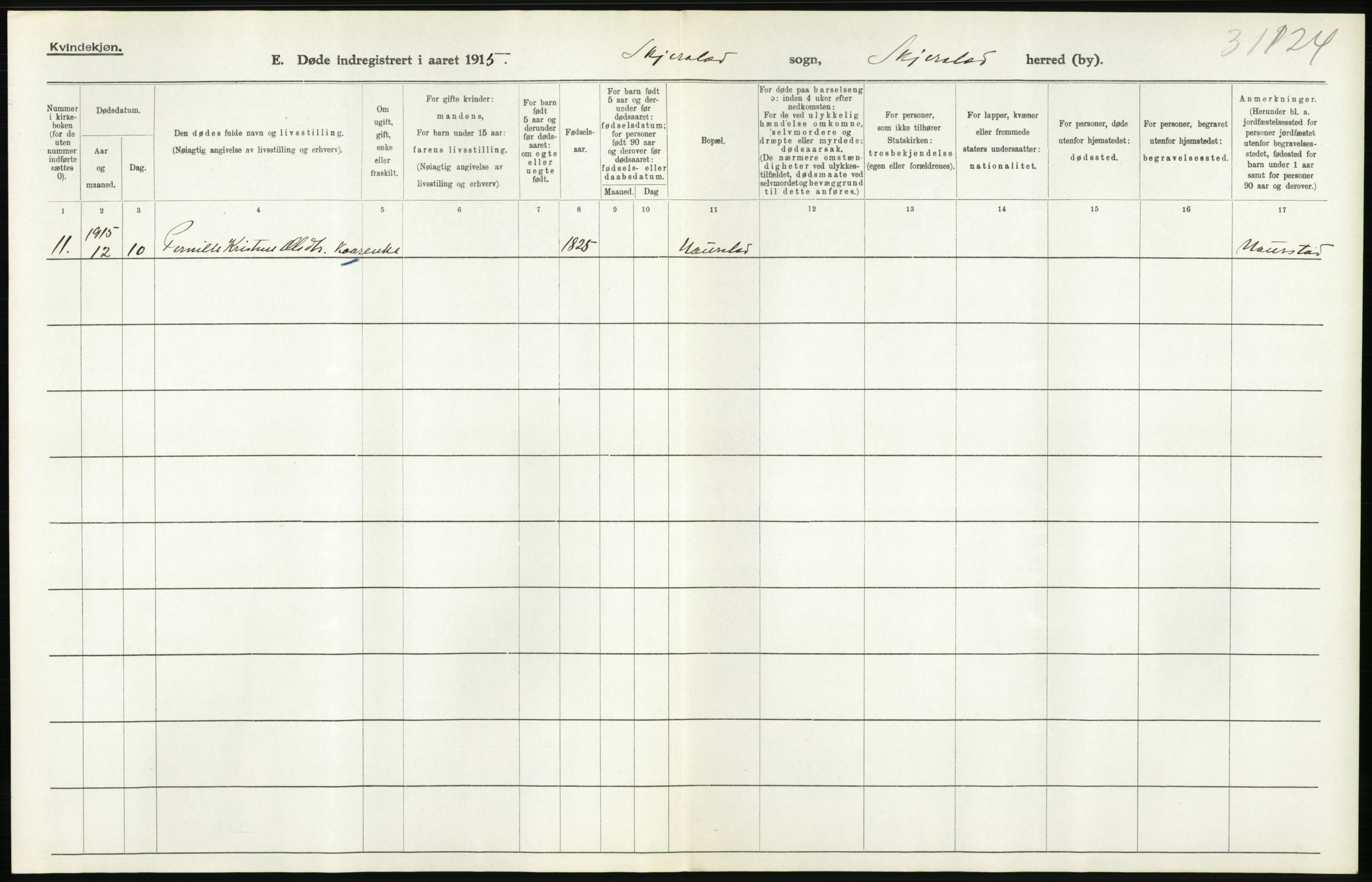 Statistisk sentralbyrå, Sosiodemografiske emner, Befolkning, AV/RA-S-2228/D/Df/Dfb/Dfbe/L0049: Nordlands amt: Døde. Bygder., 1915, p. 26