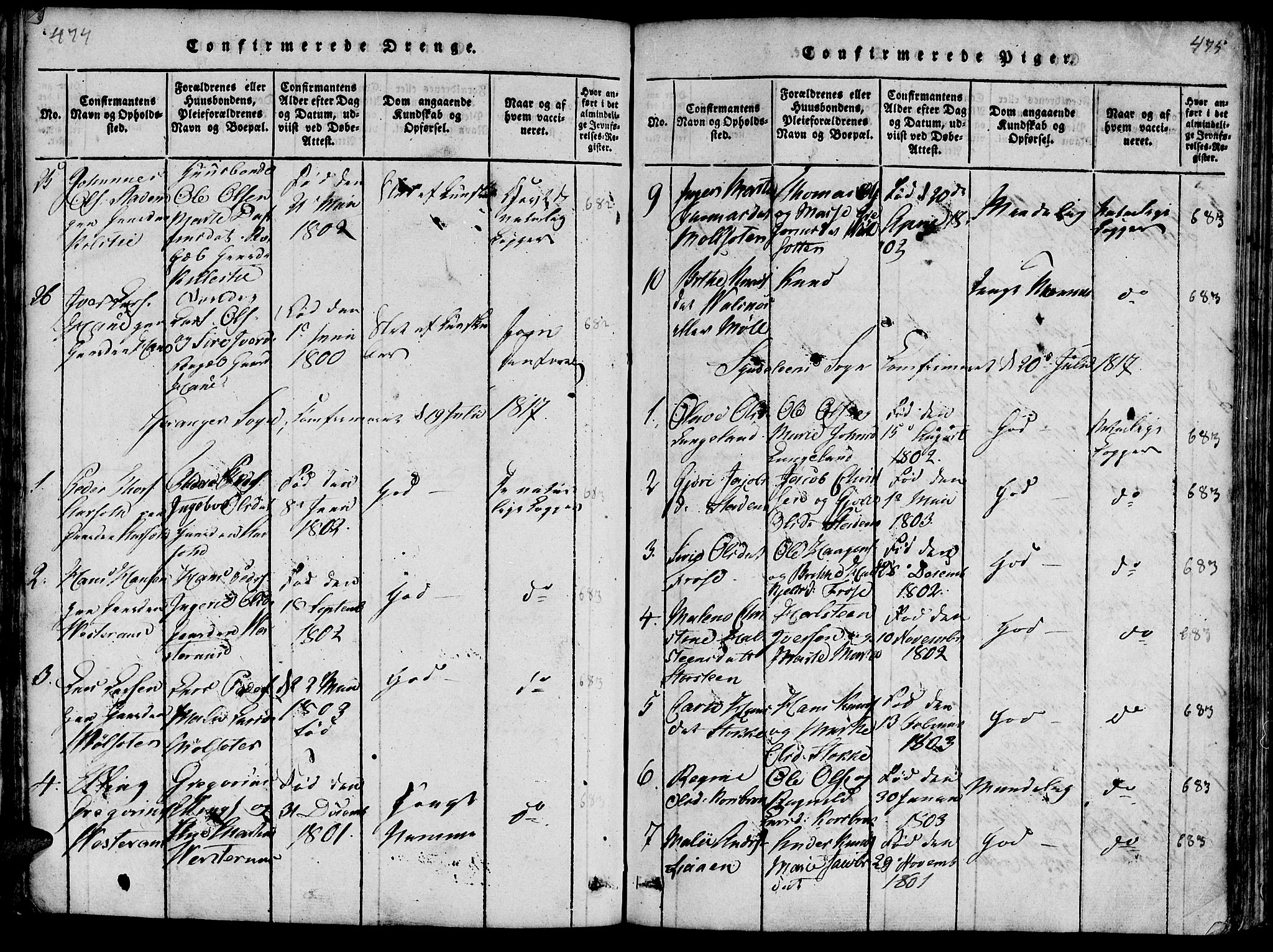 Ministerialprotokoller, klokkerbøker og fødselsregistre - Møre og Romsdal, AV/SAT-A-1454/519/L0260: Parish register (copy) no. 519C01, 1817-1829, p. 474-475