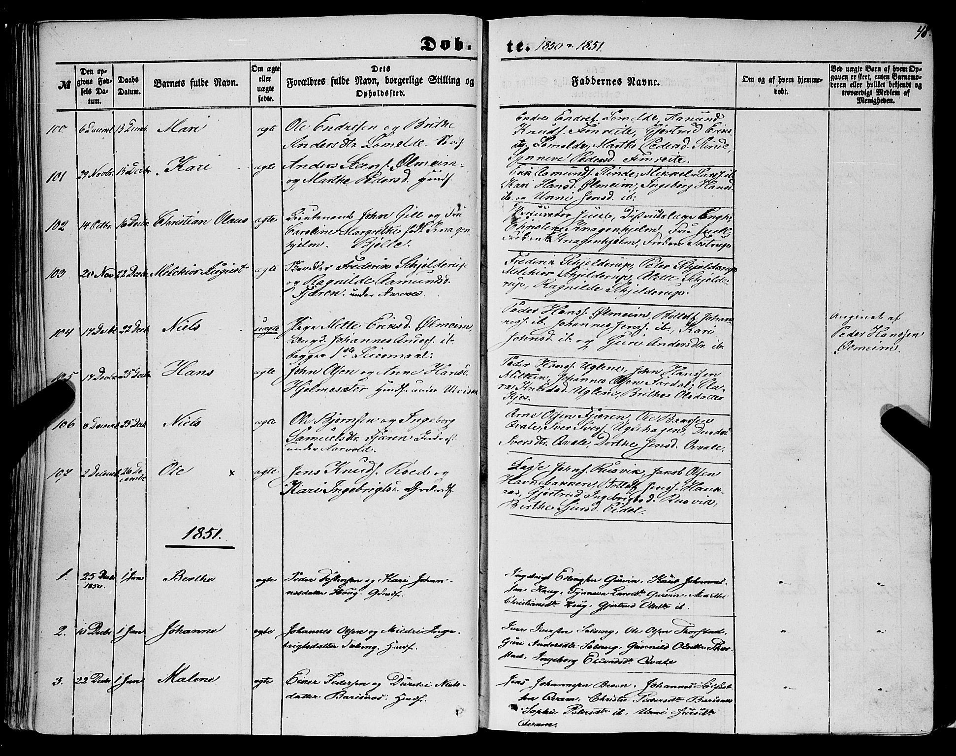 Sogndal sokneprestembete, AV/SAB-A-81301/H/Haa/Haaa/L0012I: Parish register (official) no. A 12I, 1847-1859, p. 48