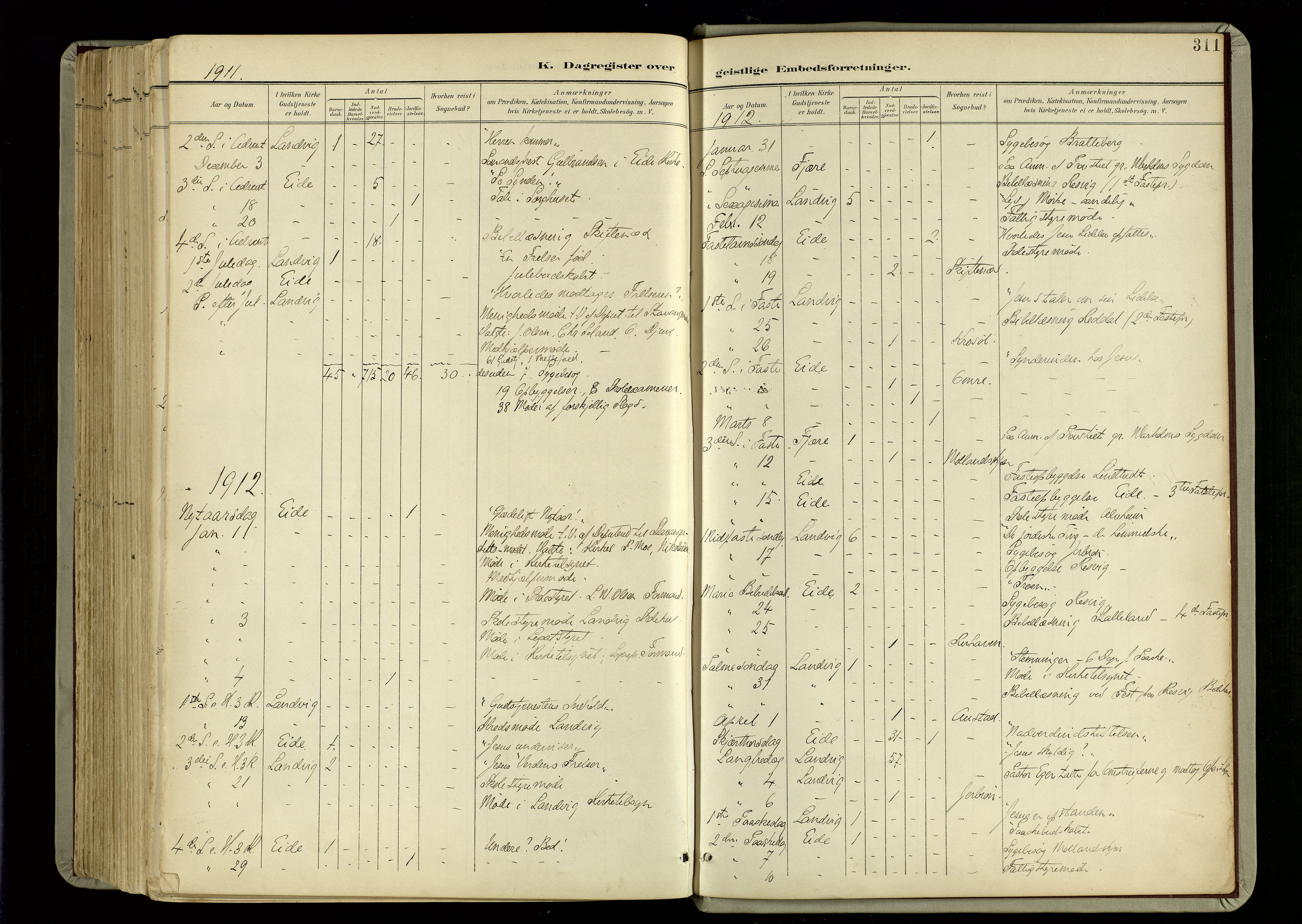 Hommedal sokneprestkontor, AV/SAK-1111-0023/F/Fa/Fab/L0007: Parish register (official) no. A 7, 1898-1924, p. 311