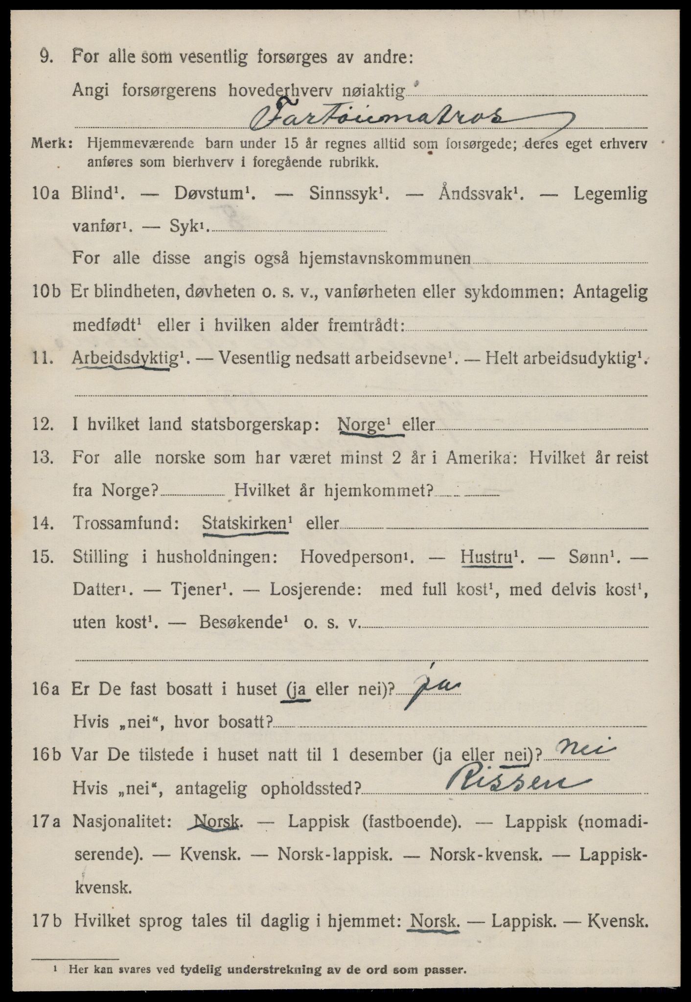 SAT, 1920 census for Agdenes, 1920, p. 2262