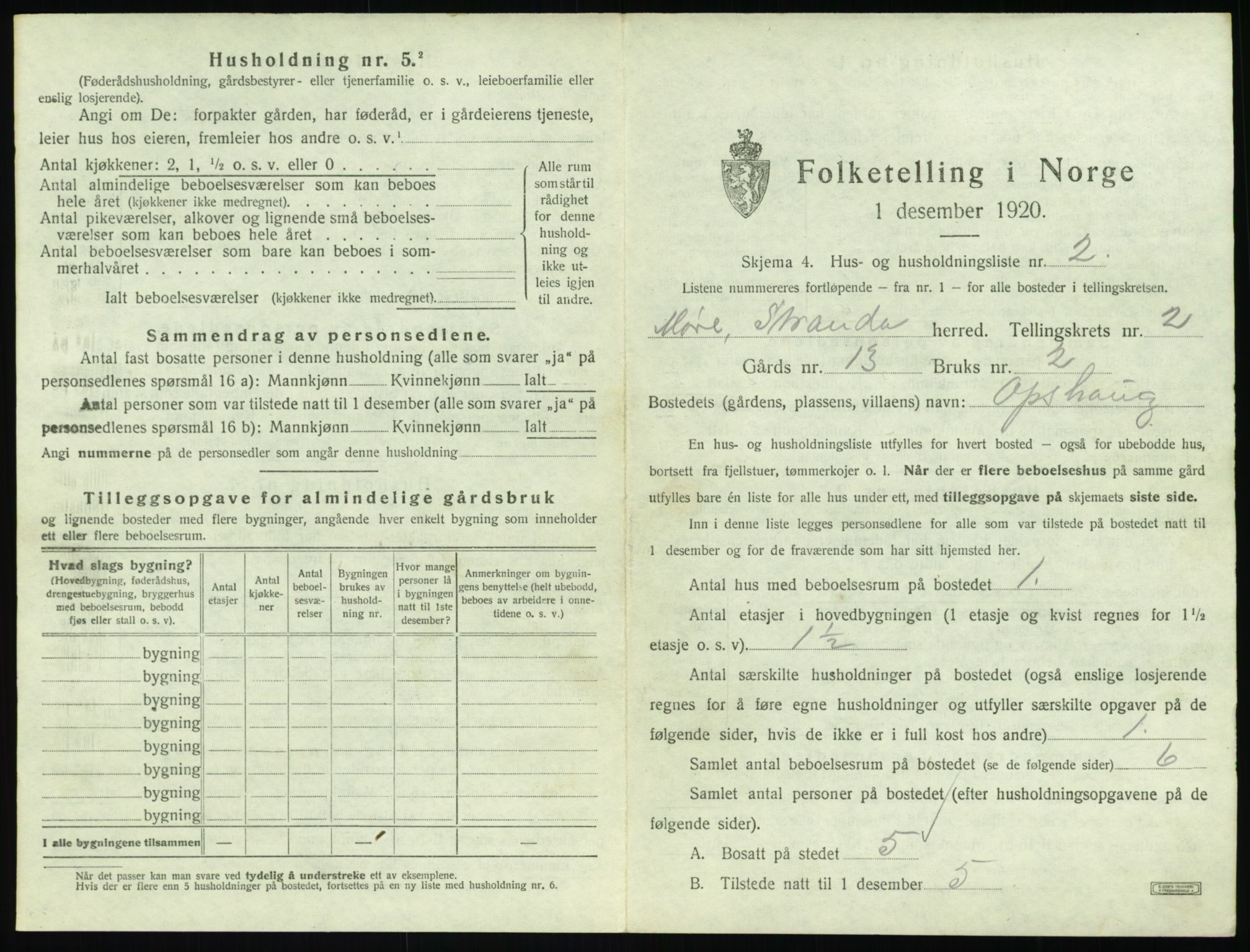 SAT, 1920 census for Stranda, 1920, p. 93