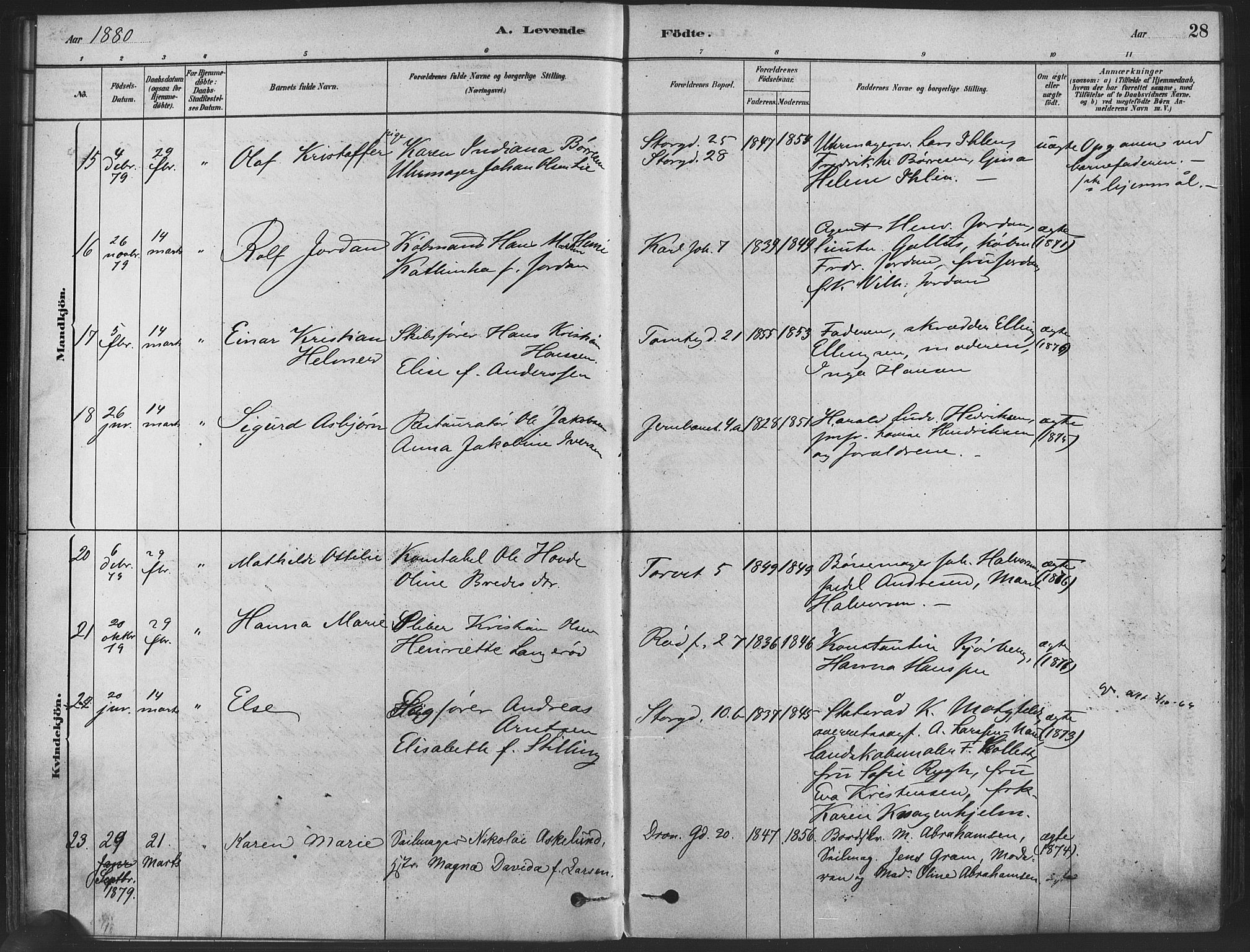 Oslo domkirke Kirkebøker, AV/SAO-A-10752/F/Fa/L0029: Parish register (official) no. 29, 1879-1892, p. 28