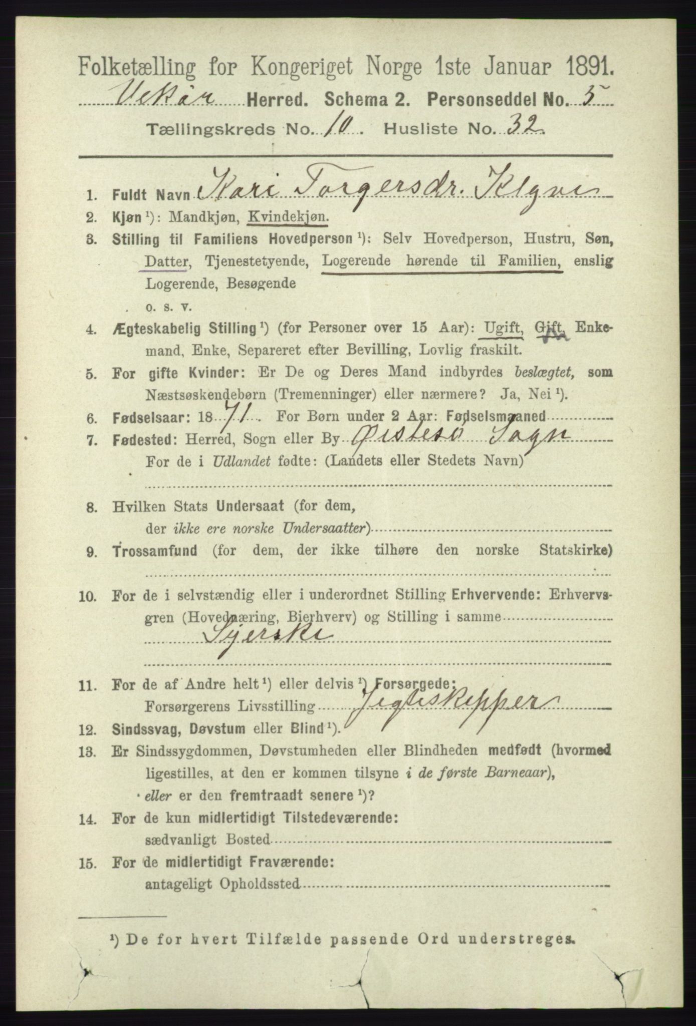 RA, 1891 census for 1238 Vikør, 1891, p. 3122