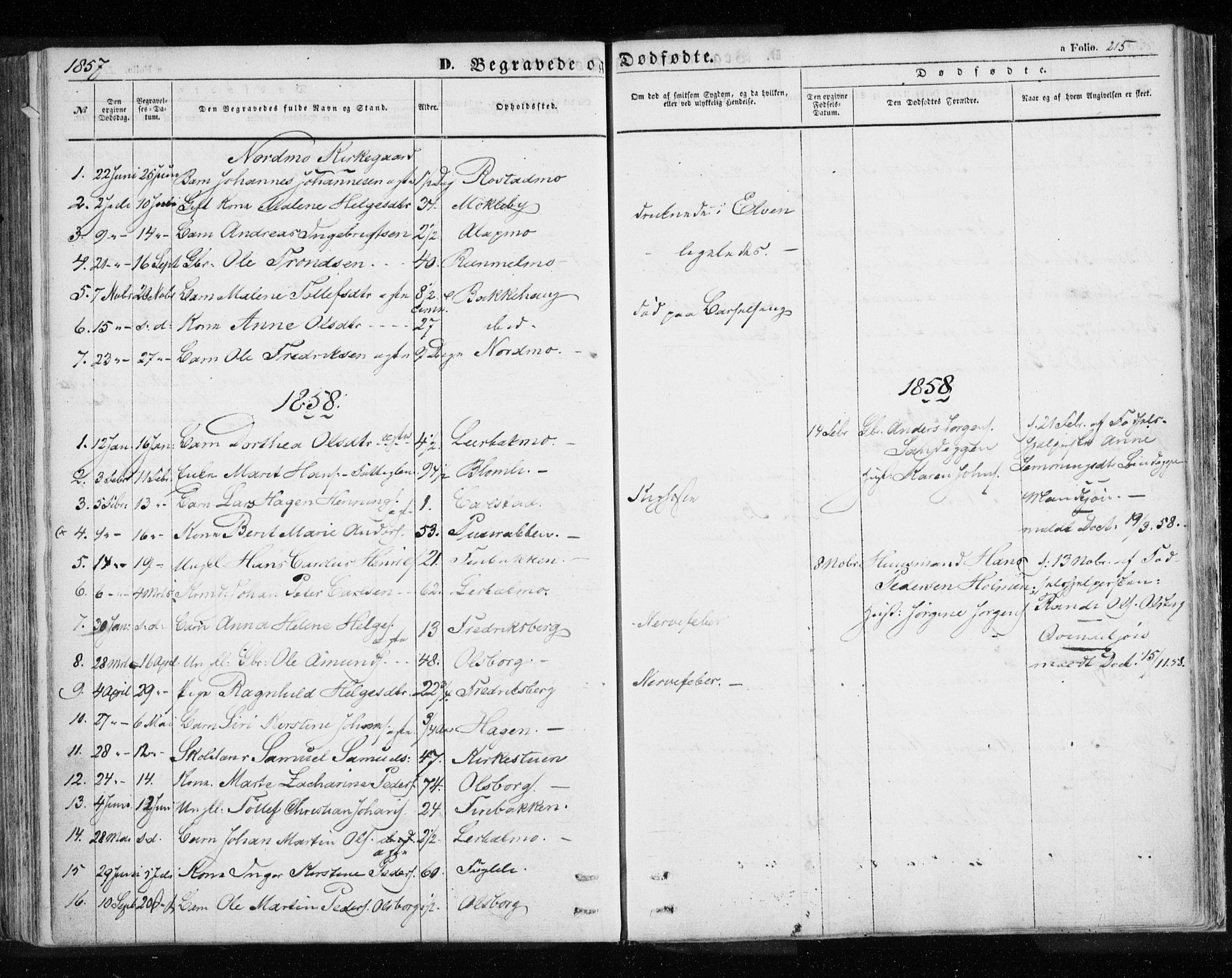 Målselv sokneprestembete, AV/SATØ-S-1311/G/Ga/Gaa/L0003kirke: Parish register (official) no. 3, 1853-1863, p. 215