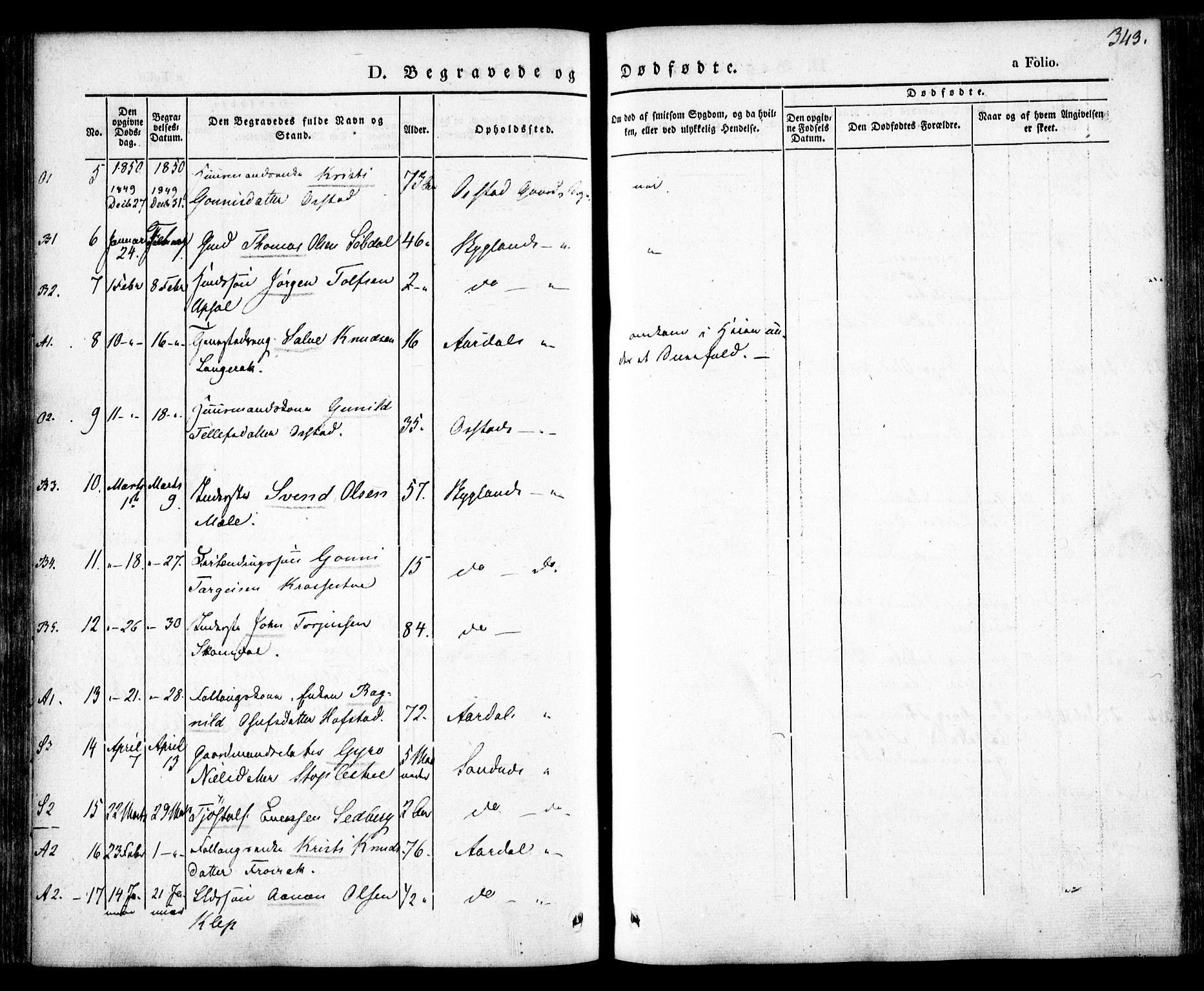 Bygland sokneprestkontor, AV/SAK-1111-0006/F/Fa/Fab/L0004: Parish register (official) no. A 4, 1842-1858, p. 343