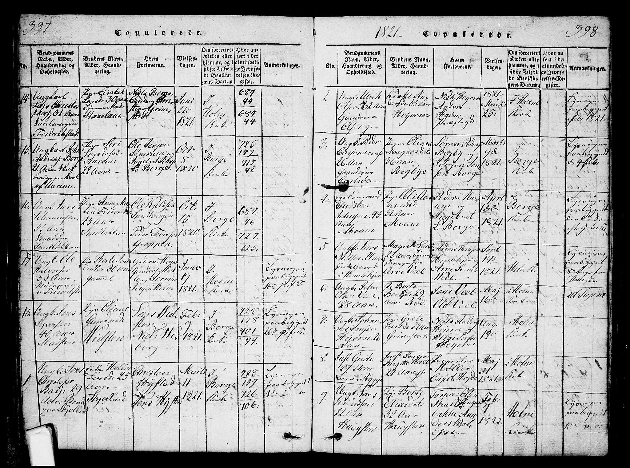 Borge prestekontor Kirkebøker, AV/SAO-A-10903/G/Ga/L0001: Parish register (copy) no.  I 1, 1815-1835, p. 397-398