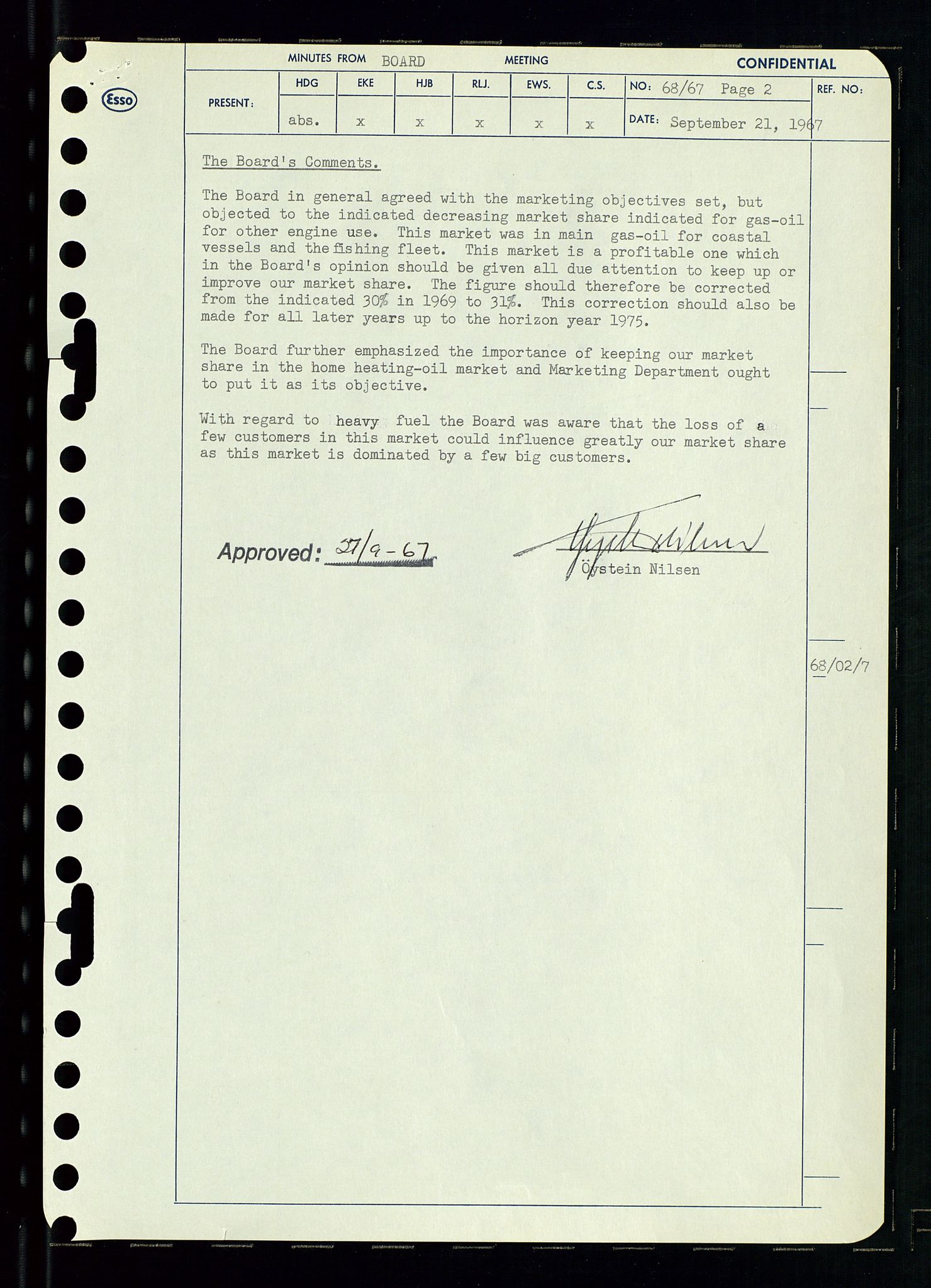 Pa 0982 - Esso Norge A/S, AV/SAST-A-100448/A/Aa/L0002/0003: Den administrerende direksjon Board minutes (styrereferater) / Den administrerende direksjon Board minutes (styrereferater), 1967, p. 141