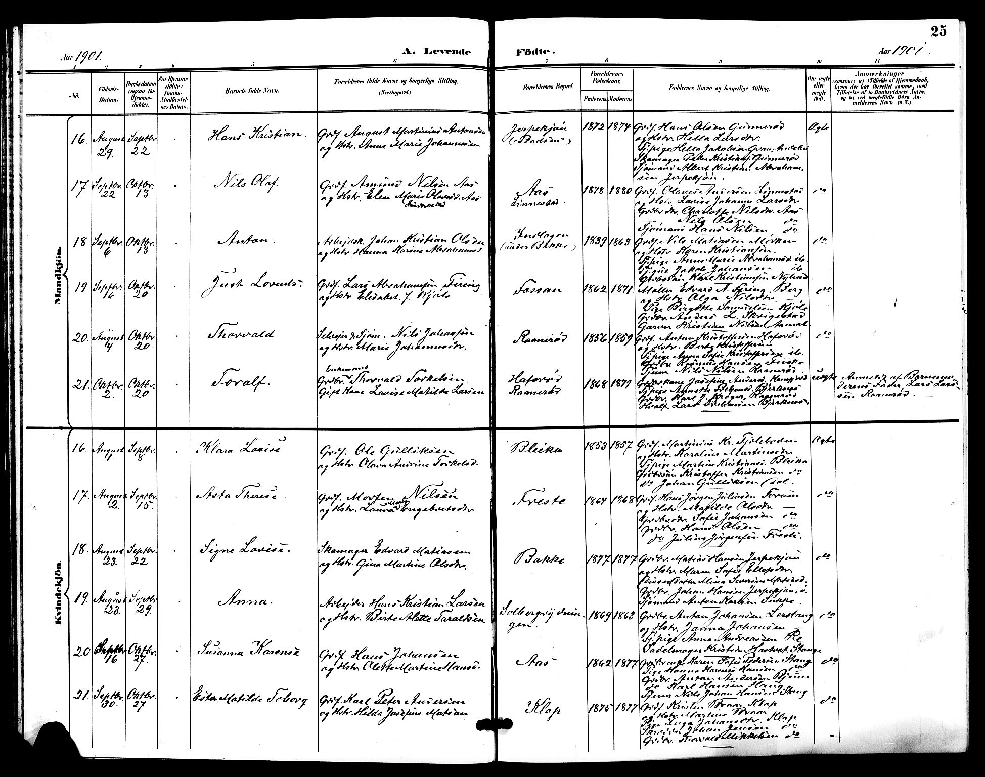 Ramnes kirkebøker, AV/SAKO-A-314/G/Ga/L0004: Parish register (copy) no. I 4, 1896-1911, p. 25