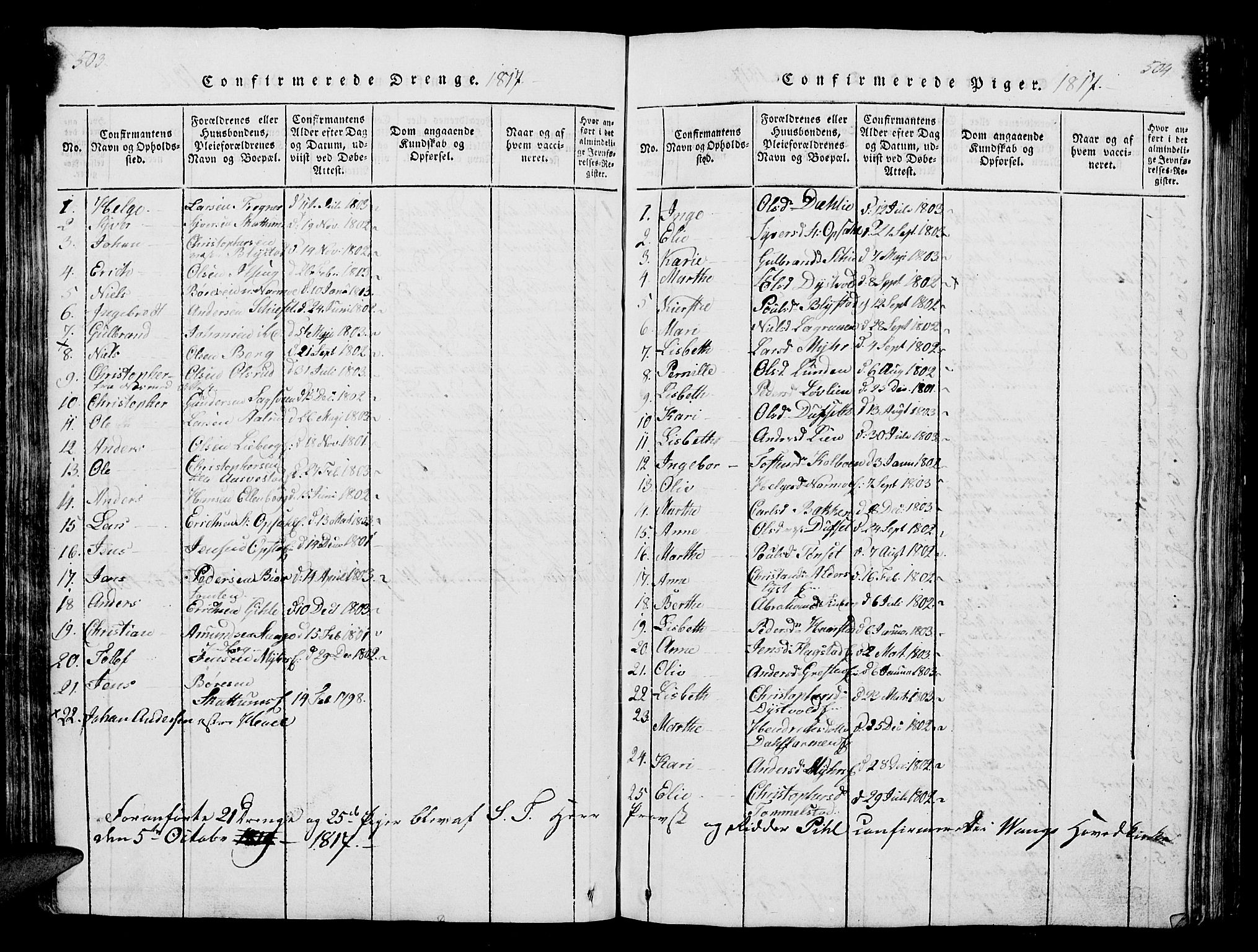 Vang prestekontor, Hedmark, AV/SAH-PREST-008/H/Ha/Hab/L0004: Parish register (copy) no. 4, 1813-1827, p. 503-504