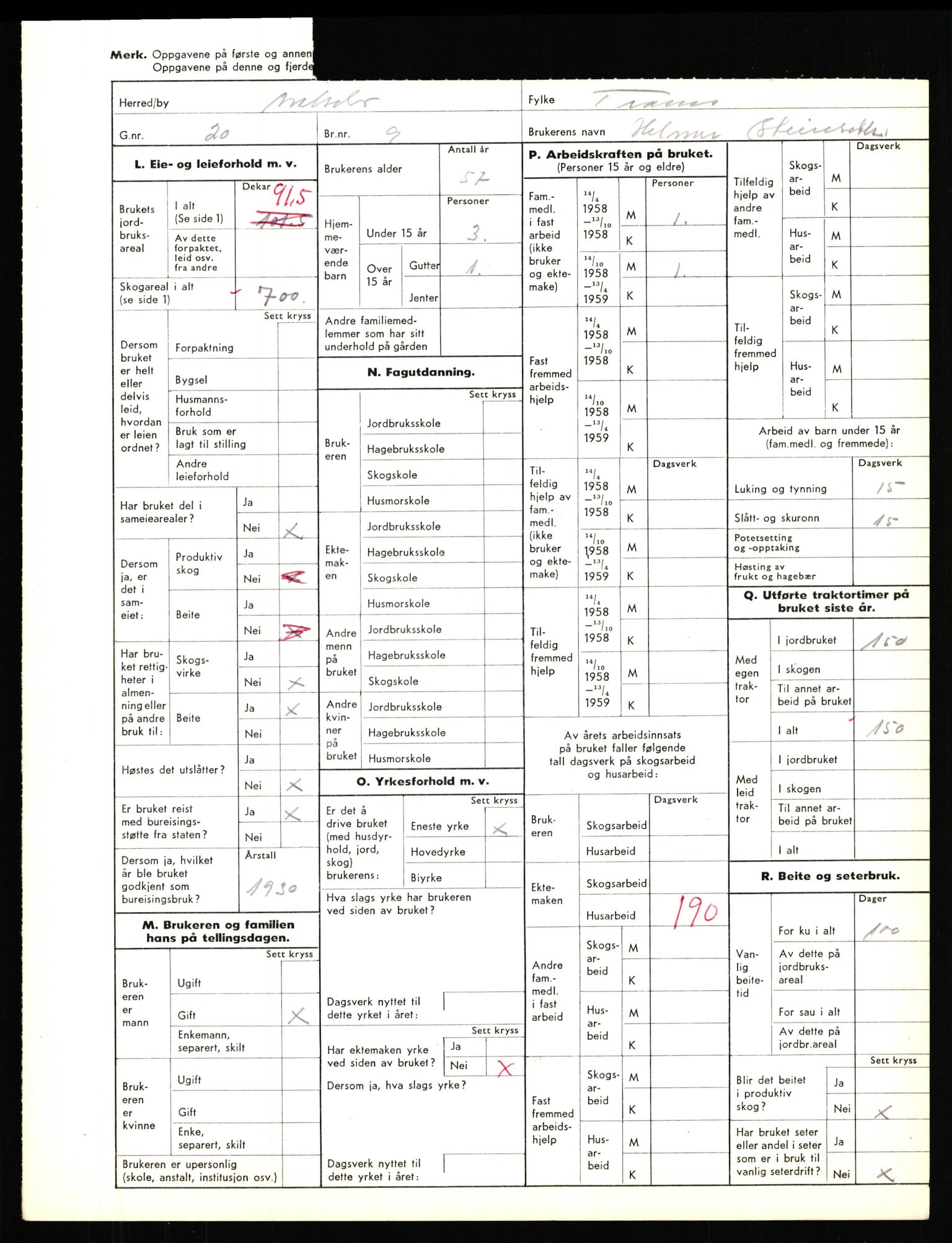 Statistisk sentralbyrå, Næringsøkonomiske emner, Jordbruk, skogbruk, jakt, fiske og fangst, AV/RA-S-2234/G/Gd/L0655: Troms: 1924 Målselv (kl. 4-10), 1959, p. 2116