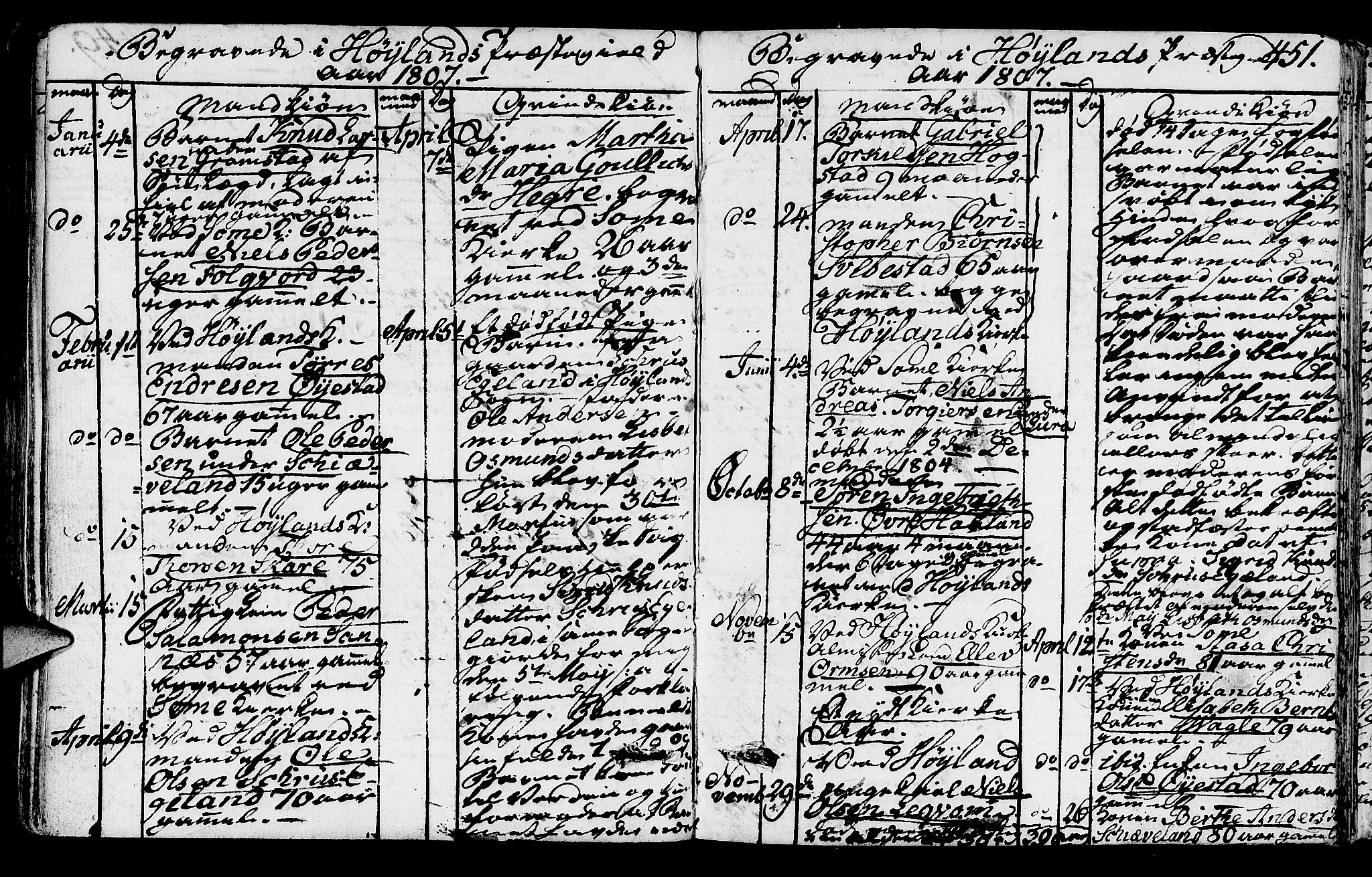 Høyland sokneprestkontor, AV/SAST-A-101799/001/30BA/L0005: Parish register (official) no. A 5, 1804-1815, p. 451