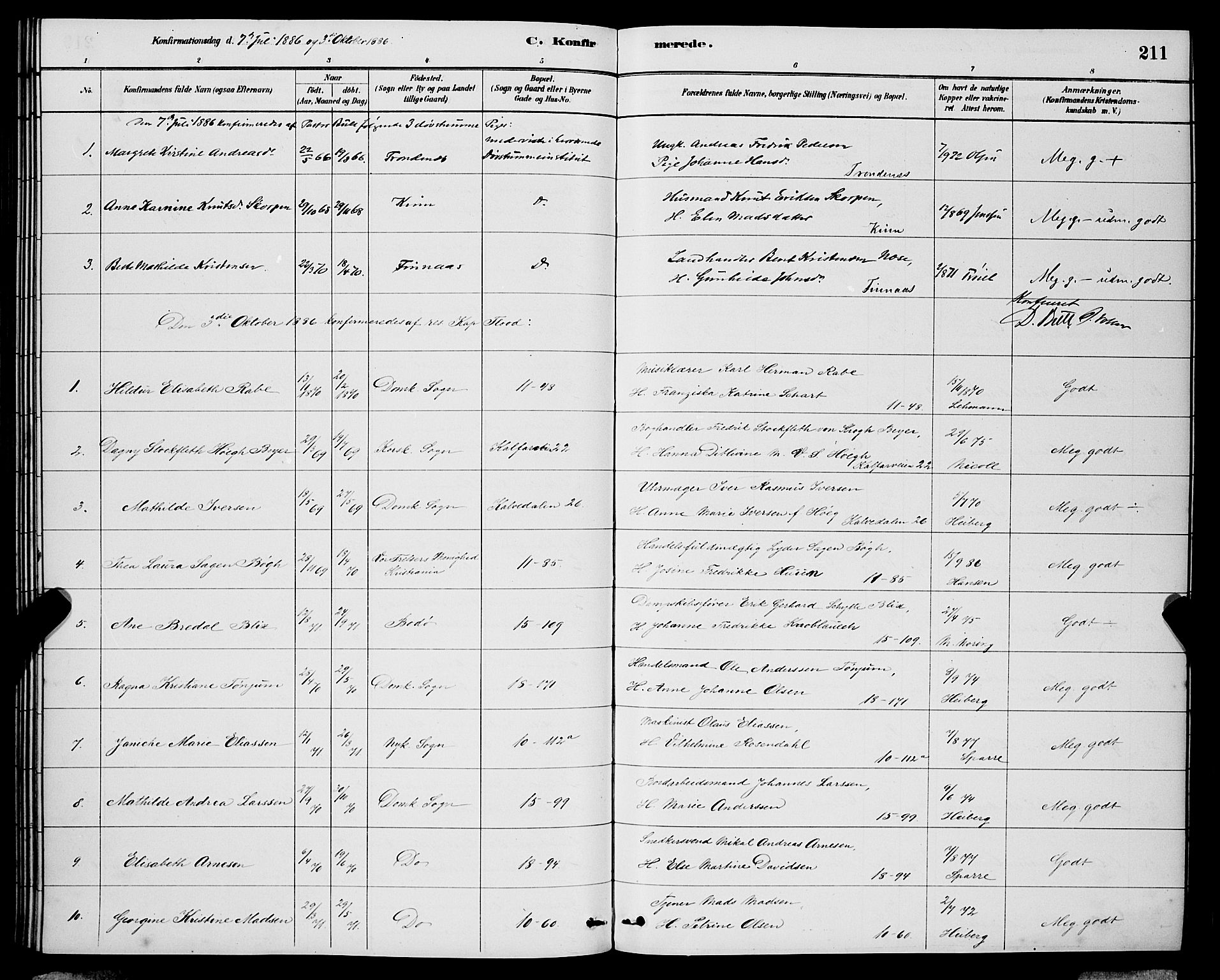 Domkirken sokneprestembete, AV/SAB-A-74801/H/Hab/L0024: Parish register (copy) no. C 4, 1880-1899, p. 211