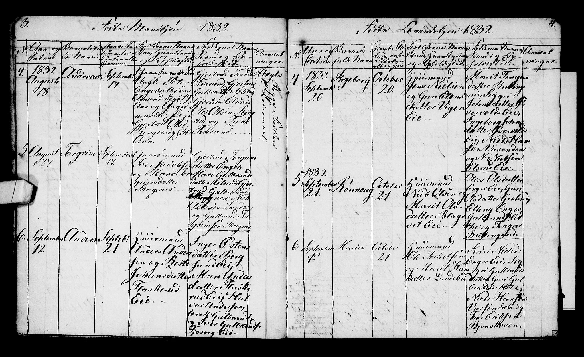 Ådal kirkebøker, AV/SAKO-A-248/G/Ga/L0001: Parish register (copy) no. I 1, 1832-1840, p. 3-4