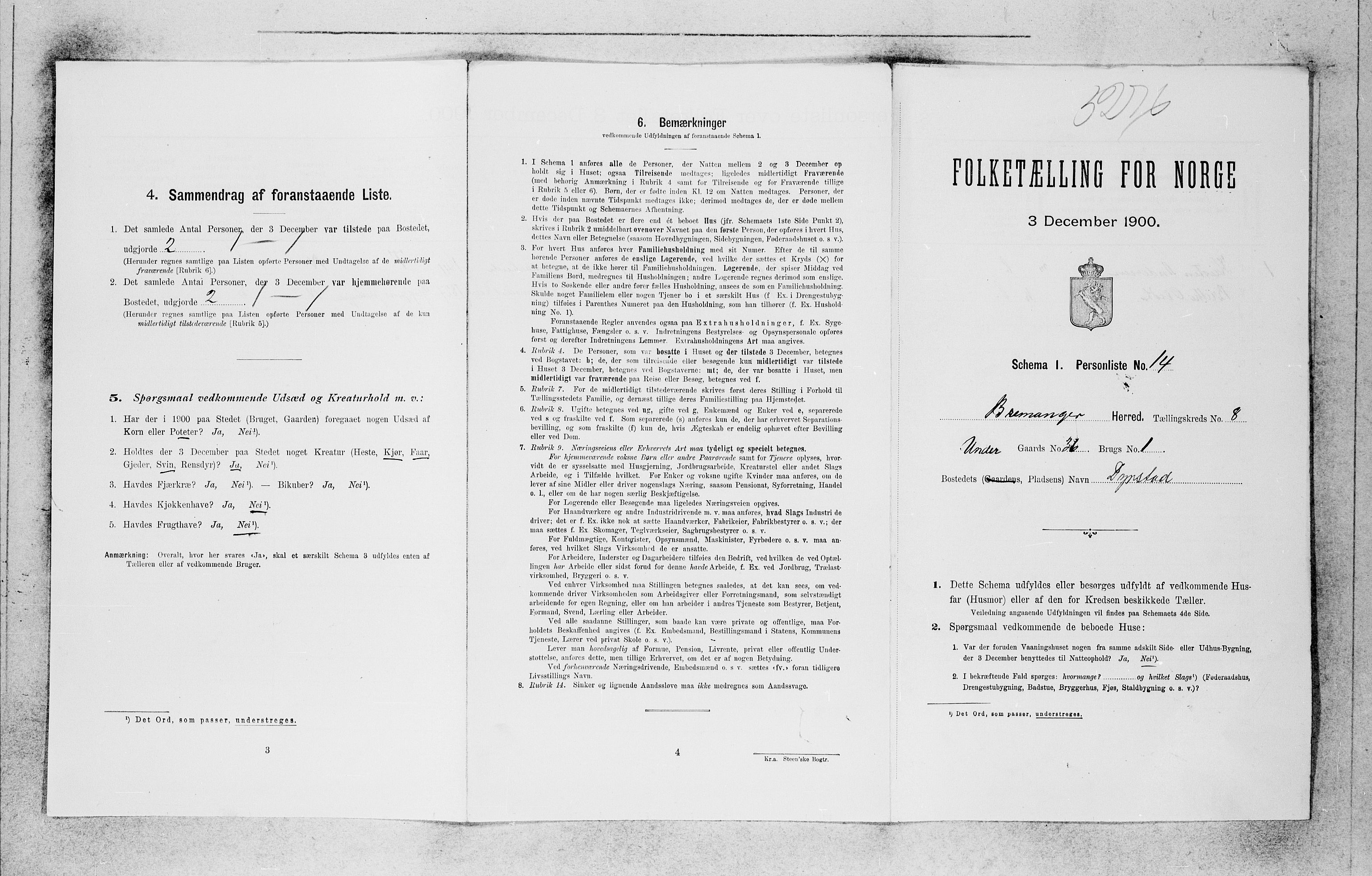 SAB, 1900 census for Bremanger, 1900, p. 634