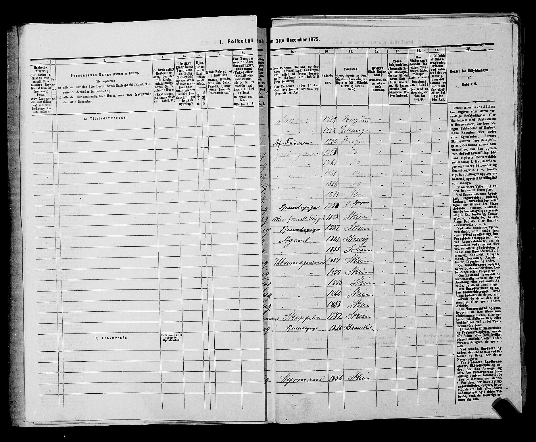 SAKO, 1875 census for 0806P Skien, 1875, p. 854