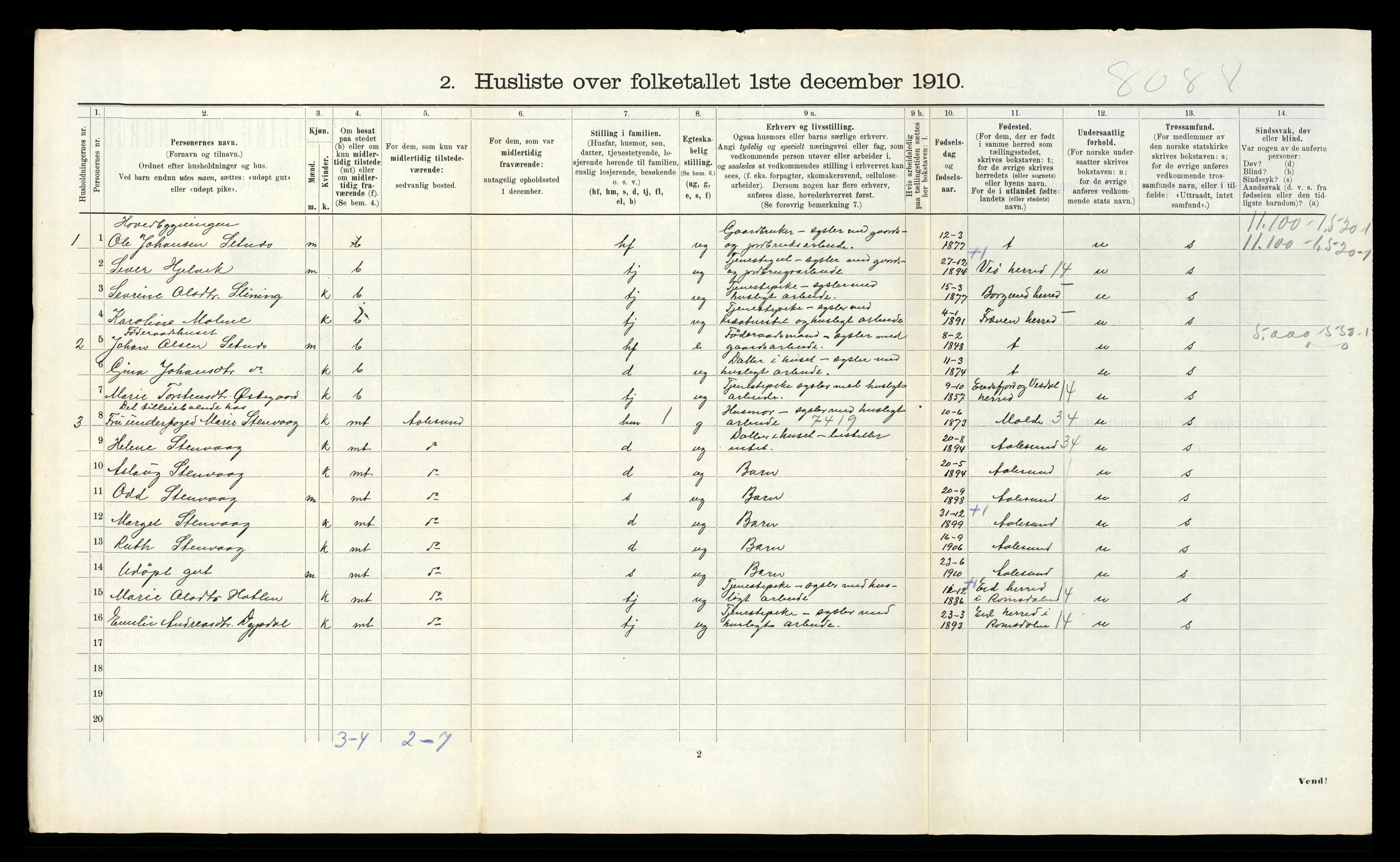 RA, 1910 census for Grytten, 1910, p. 187