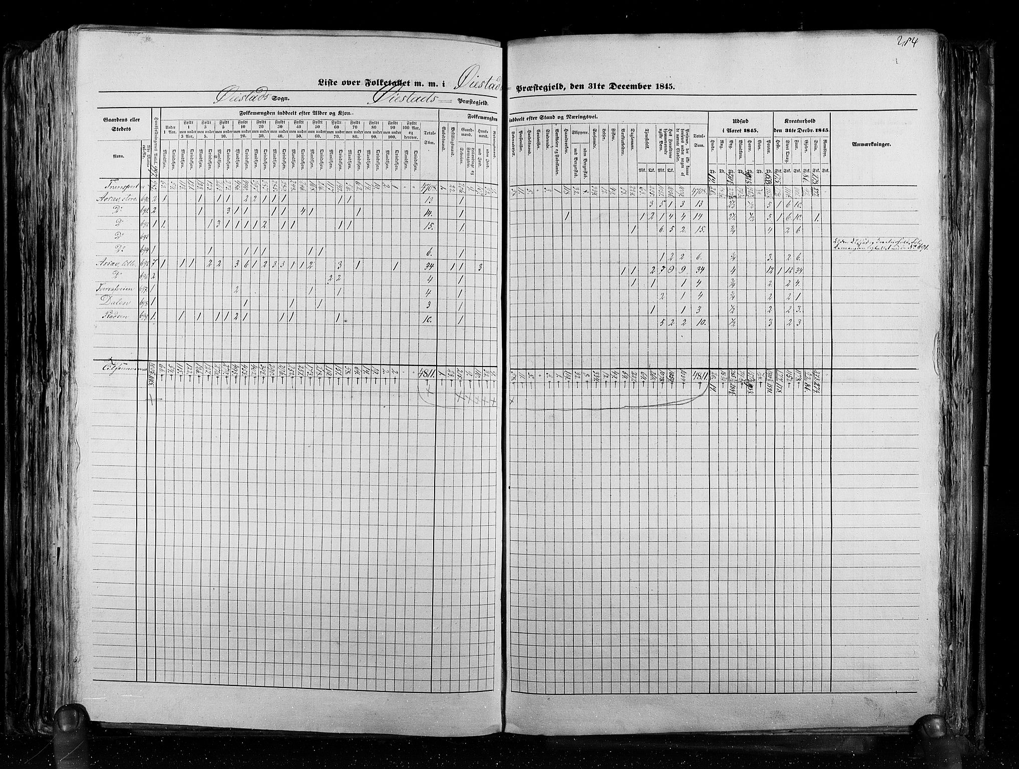 RA, Census 1845, vol. 5: Bratsberg amt og Nedenes og Råbyggelaget amt, 1845, p. 284