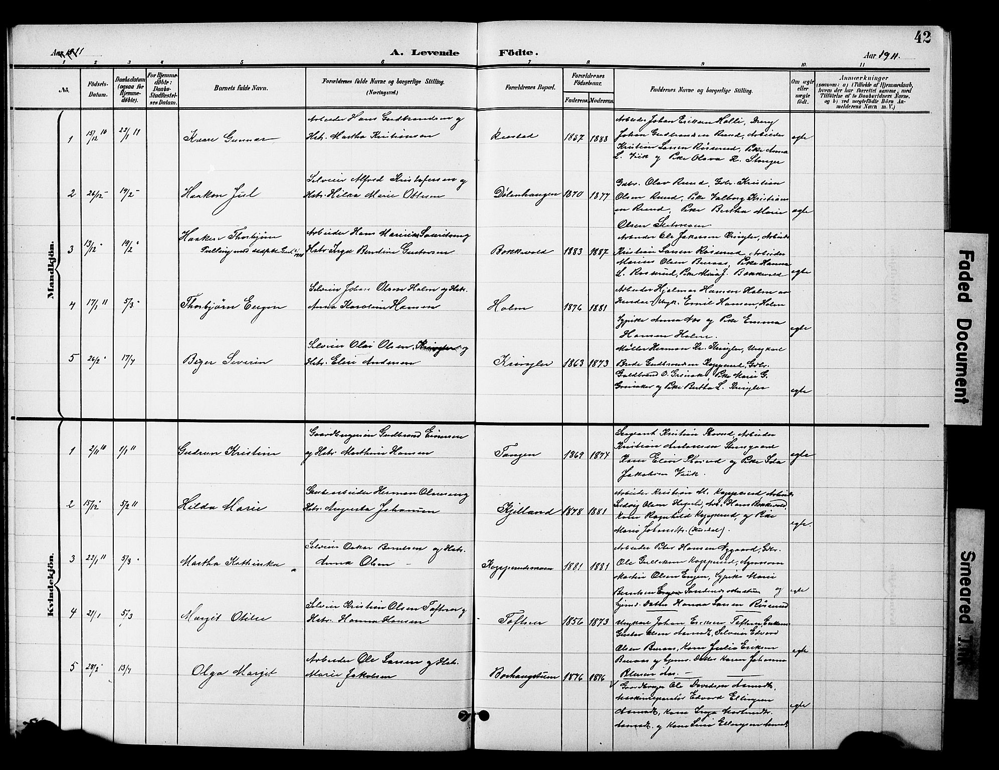 Nannestad prestekontor Kirkebøker, SAO/A-10414a/G/Gc/L0001: Parish register (copy) no. III 1, 1901-1916, p. 42