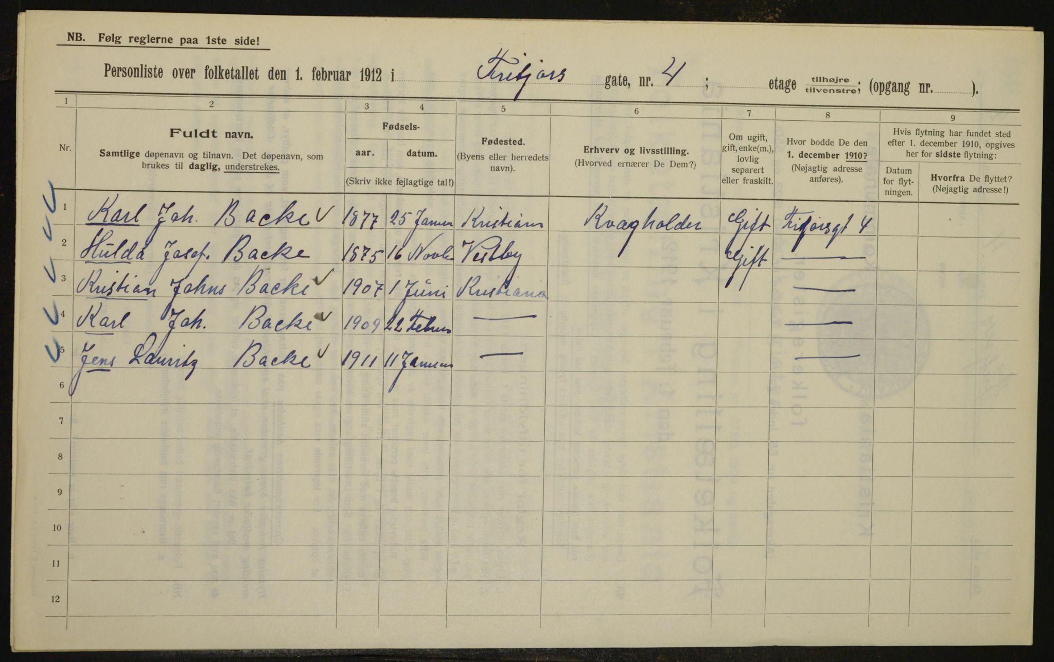 OBA, Municipal Census 1912 for Kristiania, 1912, p. 26708