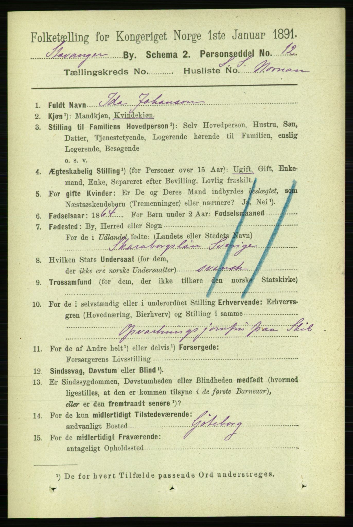 RA, 1891 census for 1103 Stavanger, 1891, p. 29888