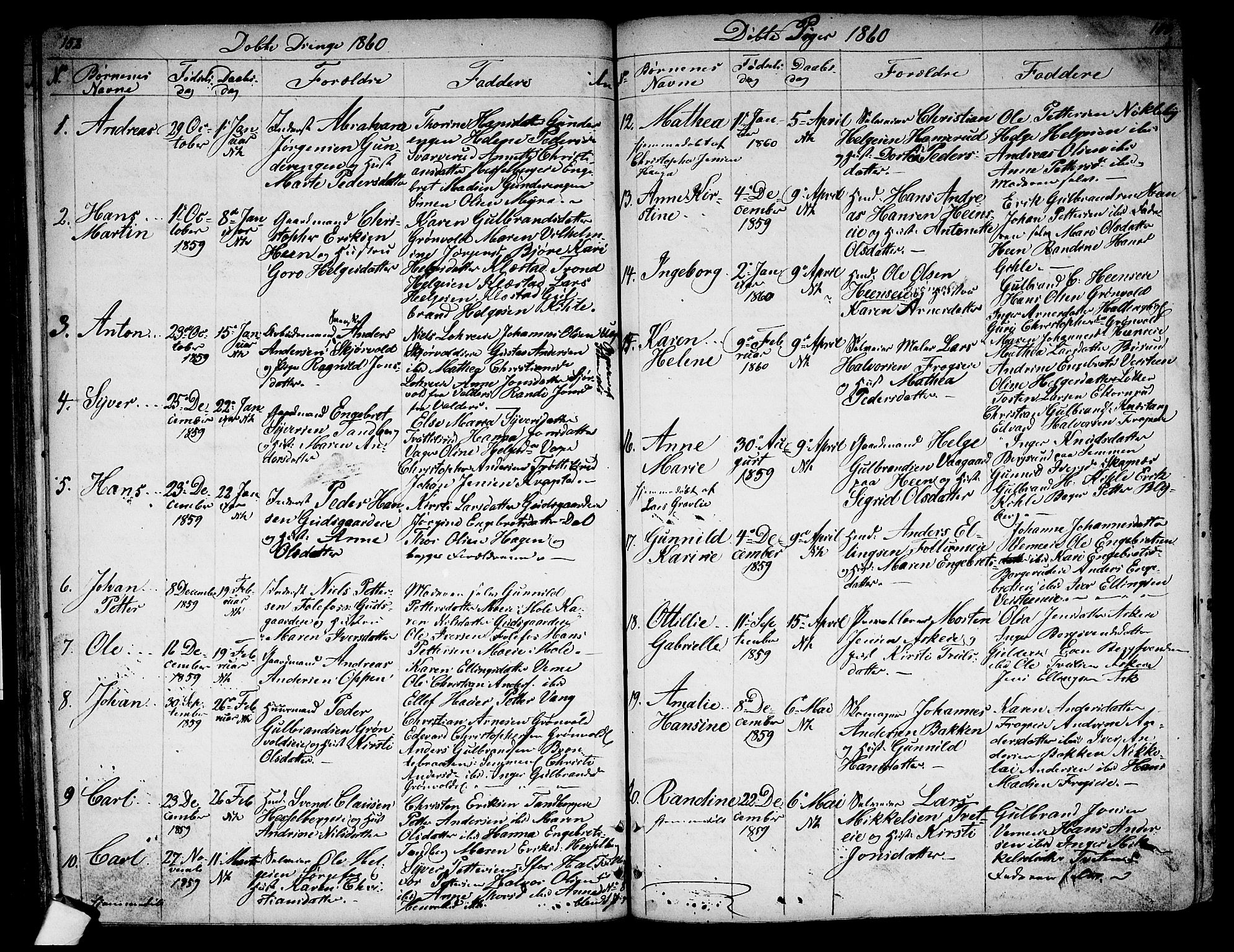 Norderhov kirkebøker, AV/SAKO-A-237/G/Ga/L0005: Parish register (copy) no. I 5, 1849-1863, p. 152-153