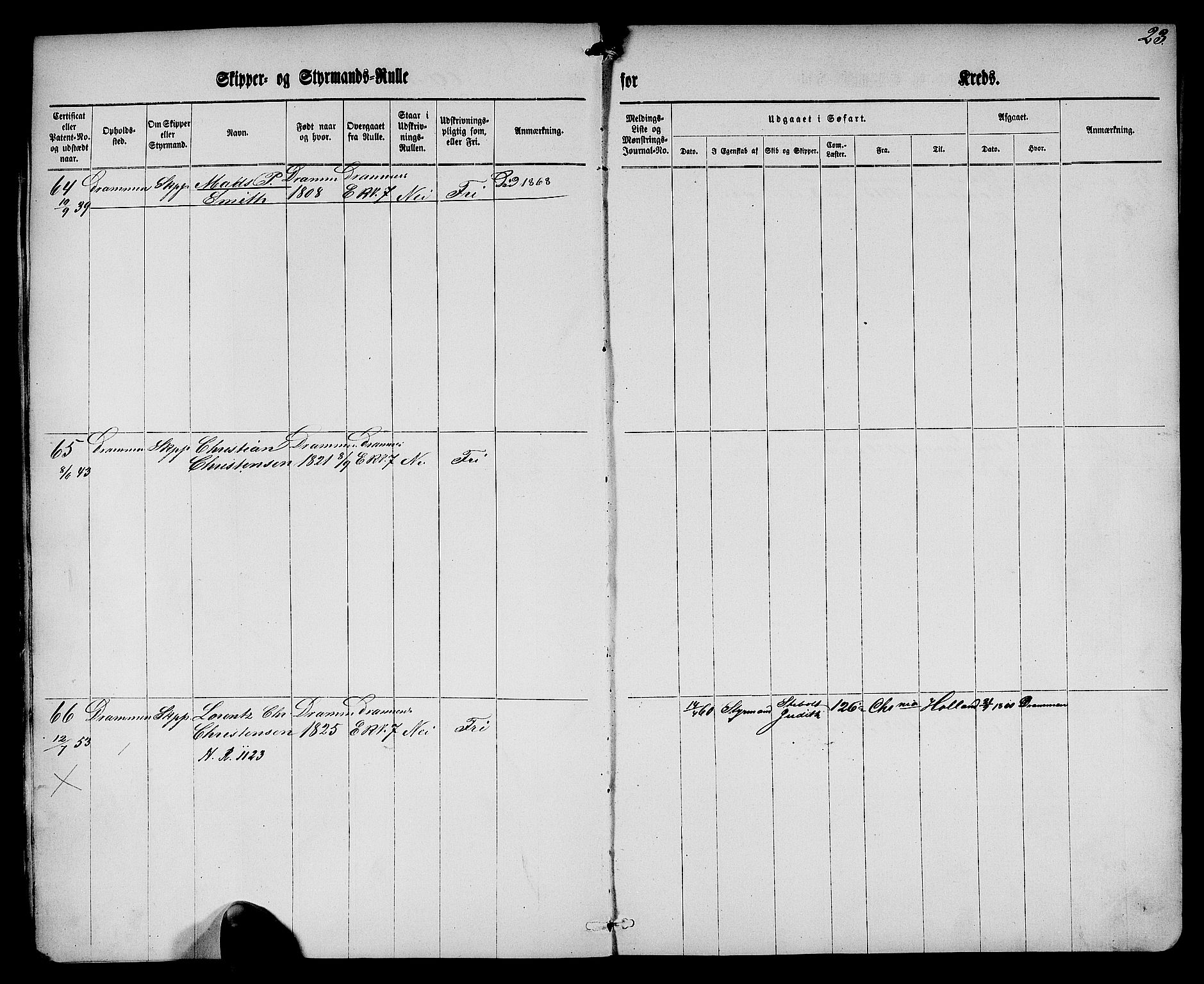 Drammen innrulleringsdistrikt, AV/SAKO-A-781/F/Fd/L0001: Skipper- og styrmannsrulle, 1860-1870, p. 39